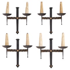 A set of 4 French large Gothic style iron wall sconces, C. 1950.