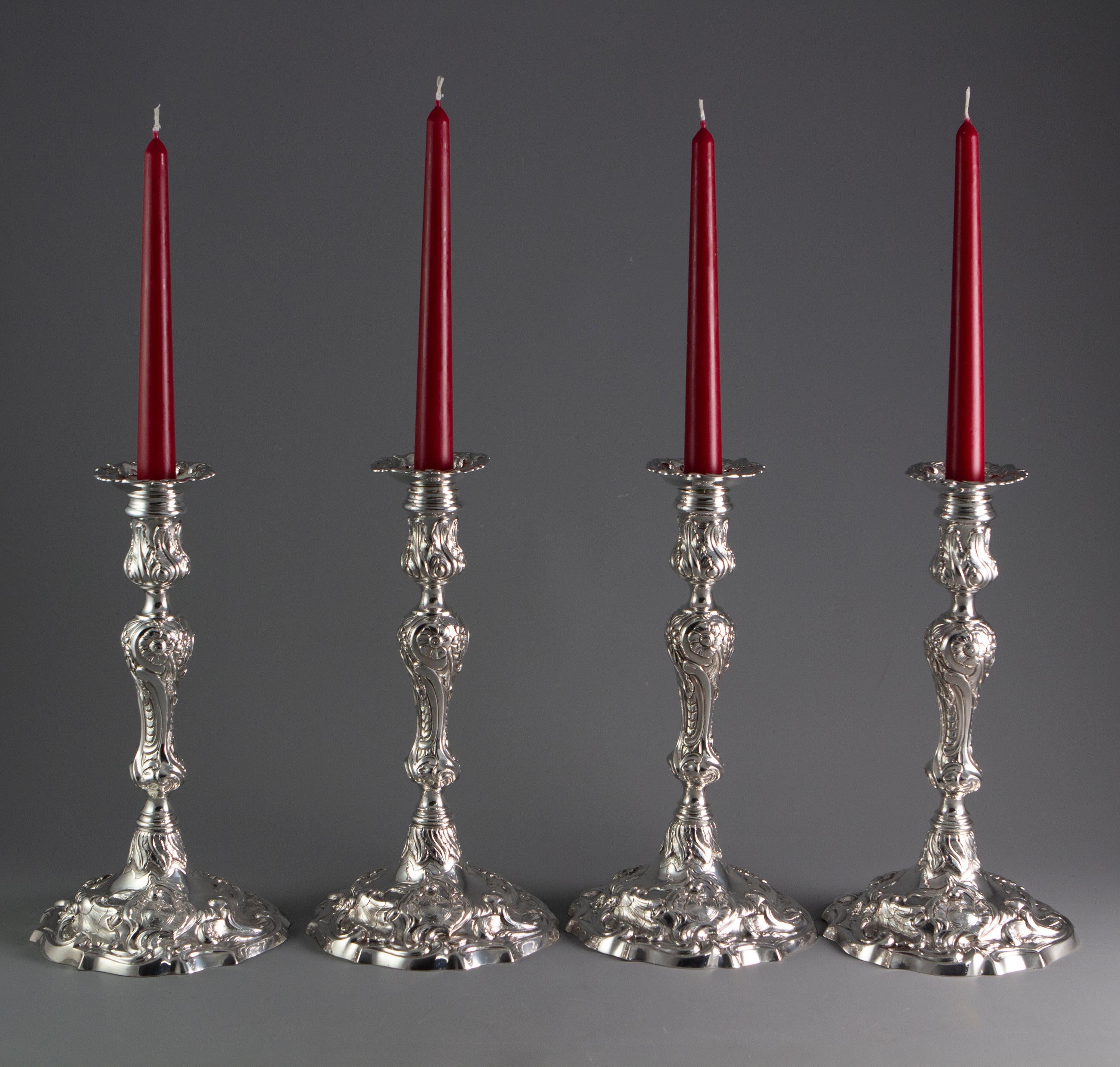 George III A Set of 4 George II Cast Silver Candlesticks, London 1753 by John Cafe