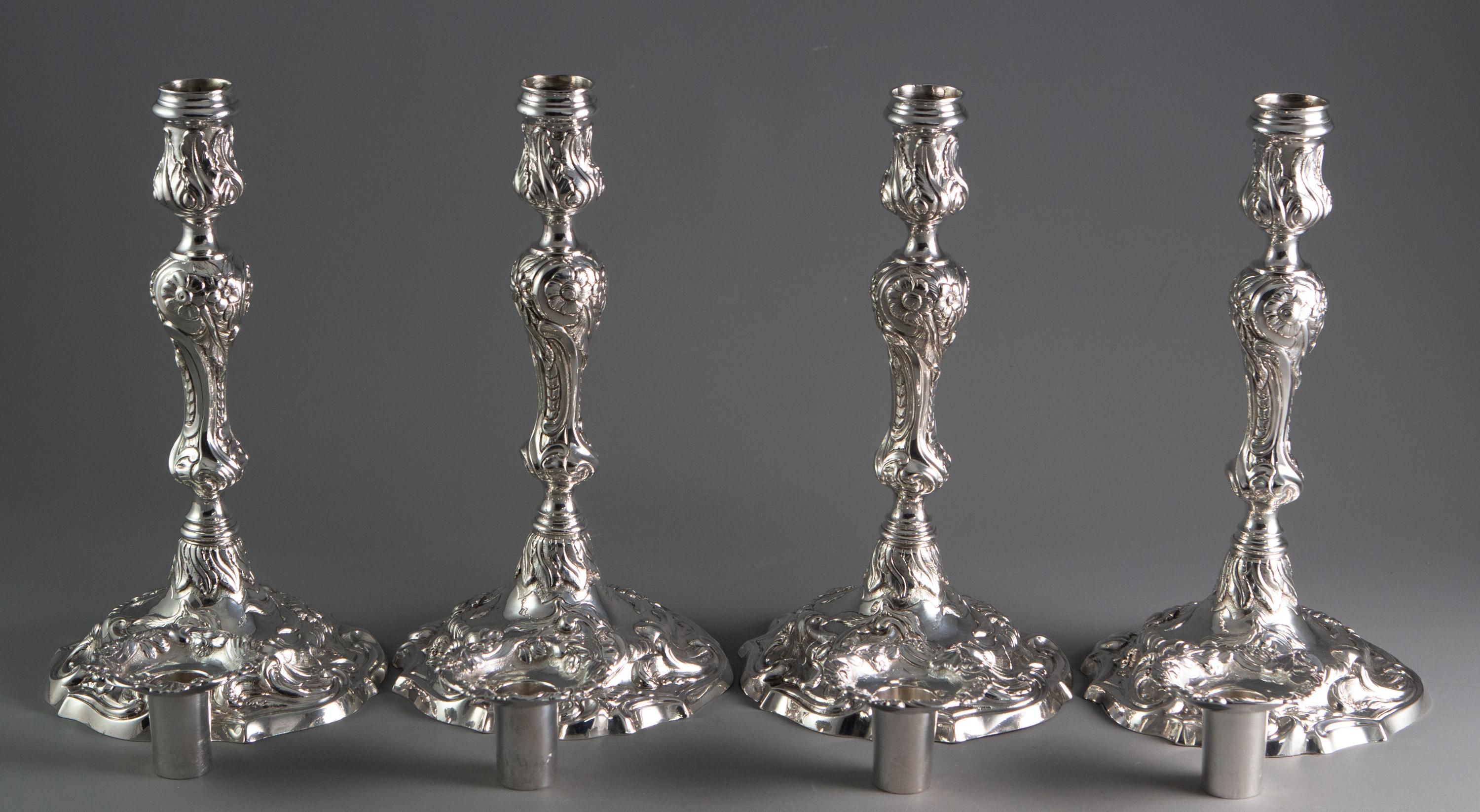 Sterling Silver A Set of 4 George II Cast Silver Candlesticks, London 1753 by John Cafe