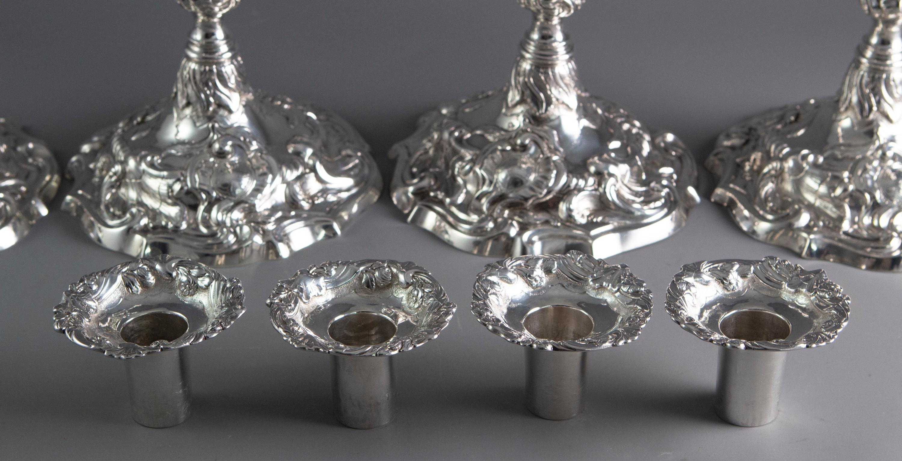 A Set of 4 George II Cast Silver Candlesticks, London 1753 by John Cafe 1