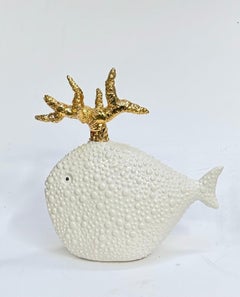 A set of 4 gold fish handmade in Italy, Ceramic, bespoke centerpiece, art