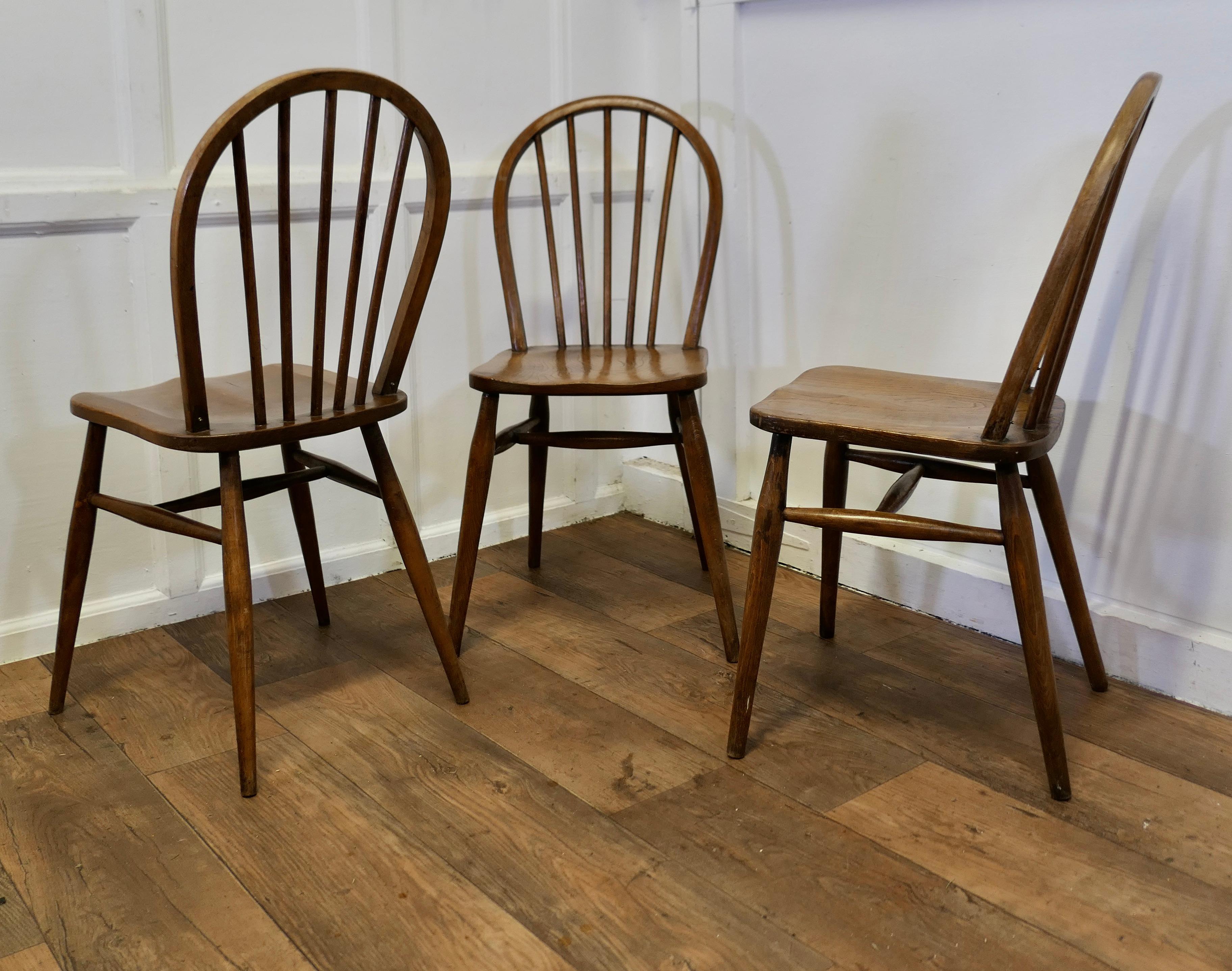 A Set of 4 Golden Beech and Elm Windsor Country Dining Chairs    1