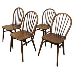 A Set of 4 Golden Beech and Elm Windsor Country Dining Chairs   