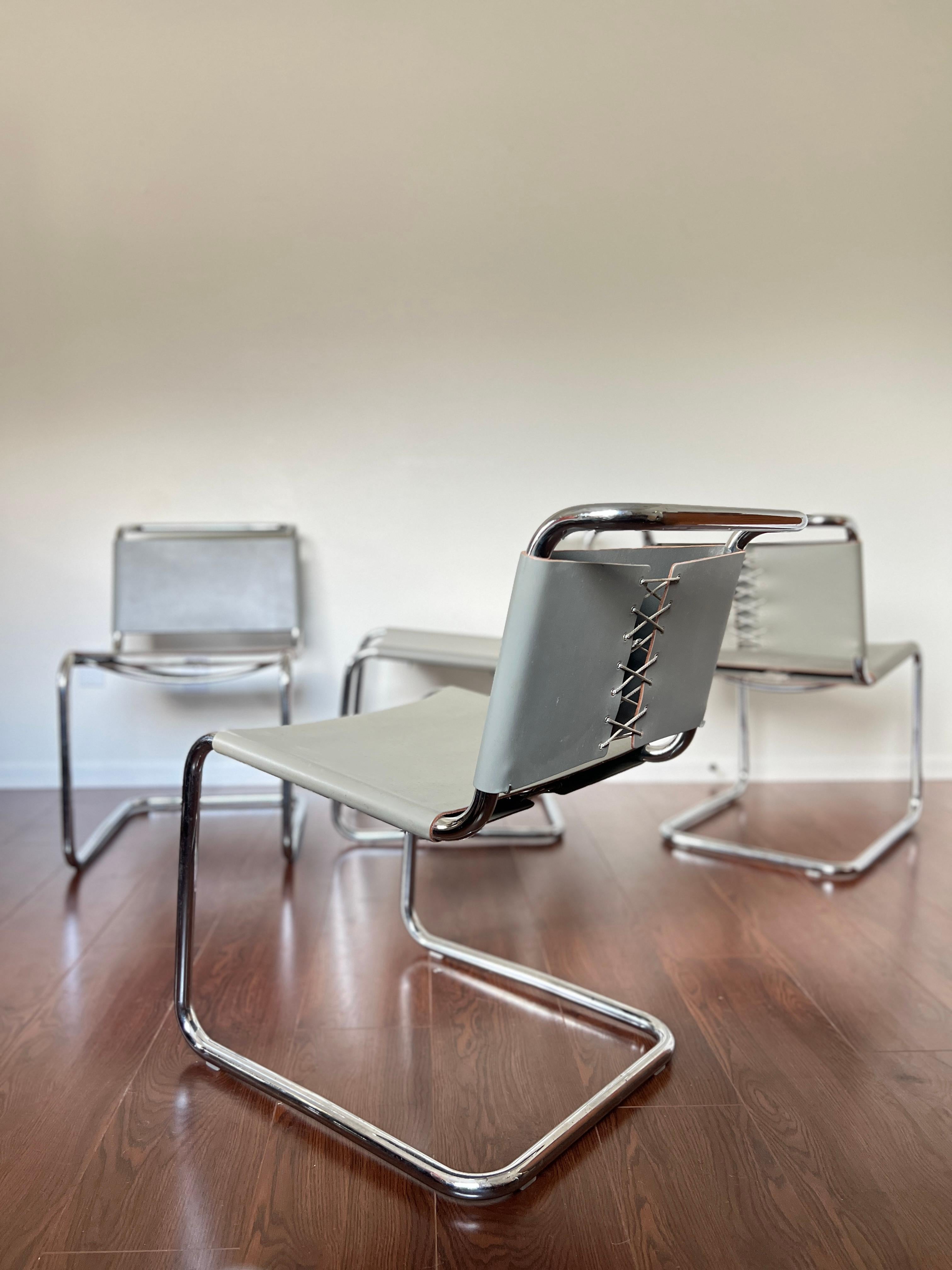 Set of 4 Gray Leather Spoleto B33 Chairs by Marcel Breuer for Knoll For Sale 4
