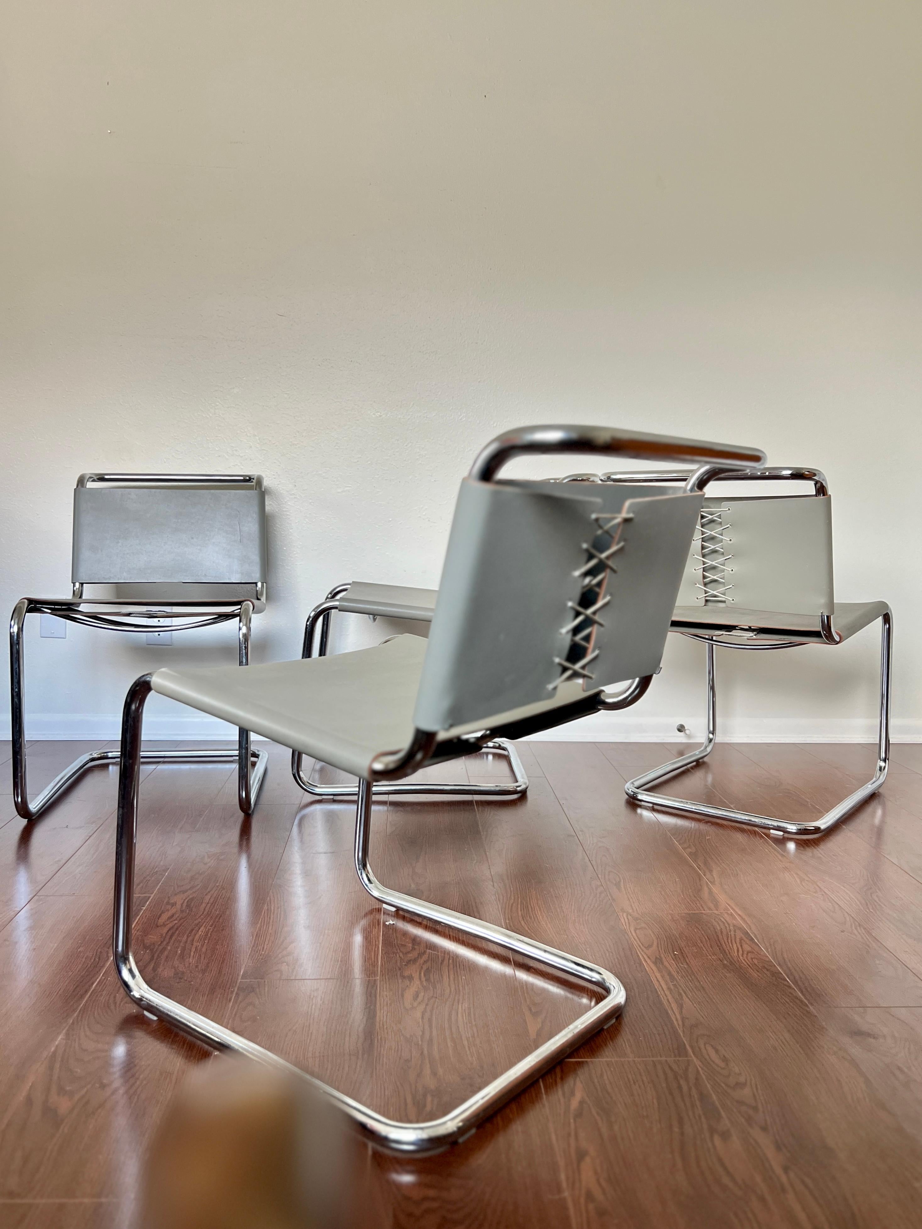Set of 4 Gray Leather Spoleto B33 Chairs by Marcel Breuer for Knoll For Sale 7