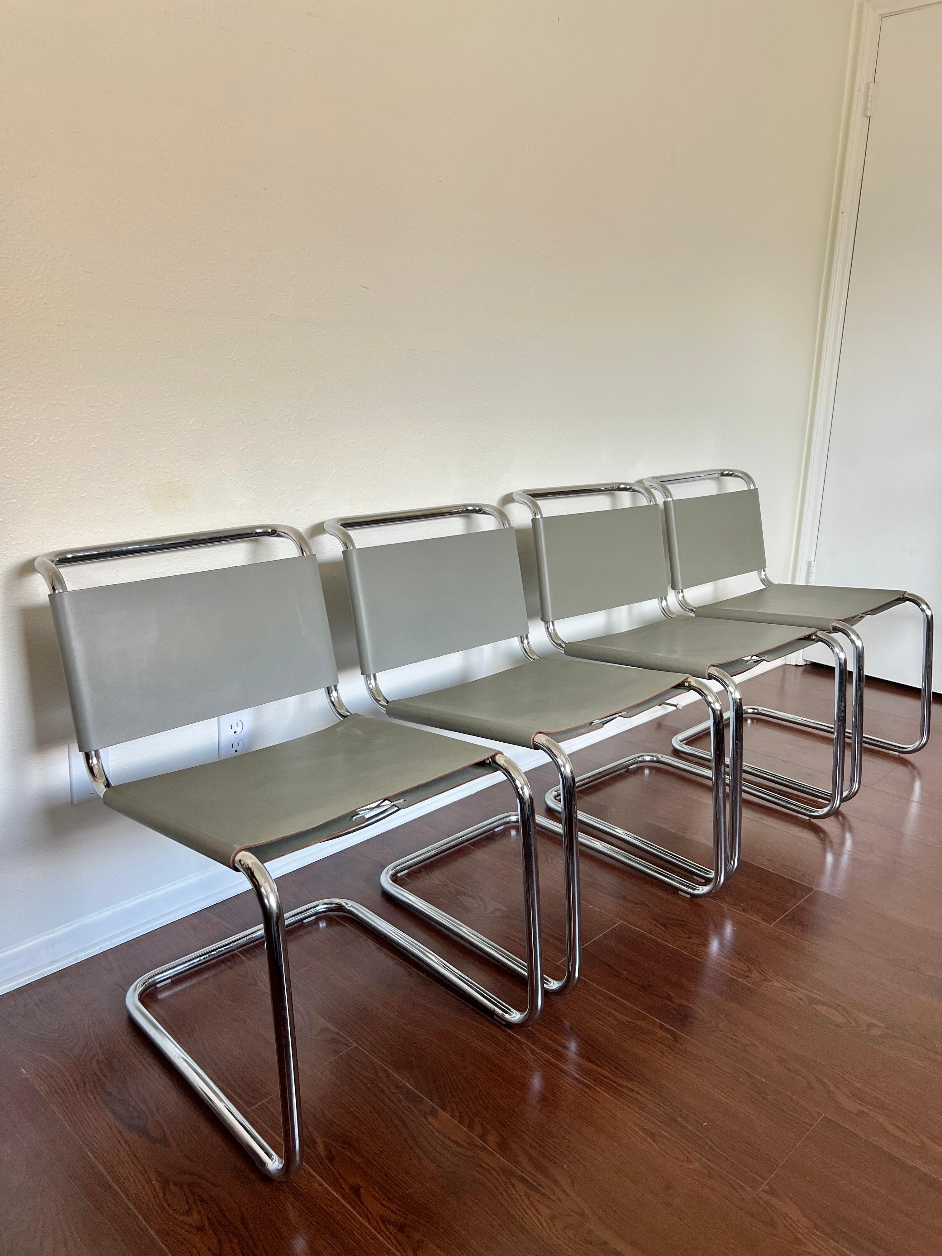 Set of 4 Gray Leather Spoleto B33 Chairs by Marcel Breuer for Knoll For Sale 9