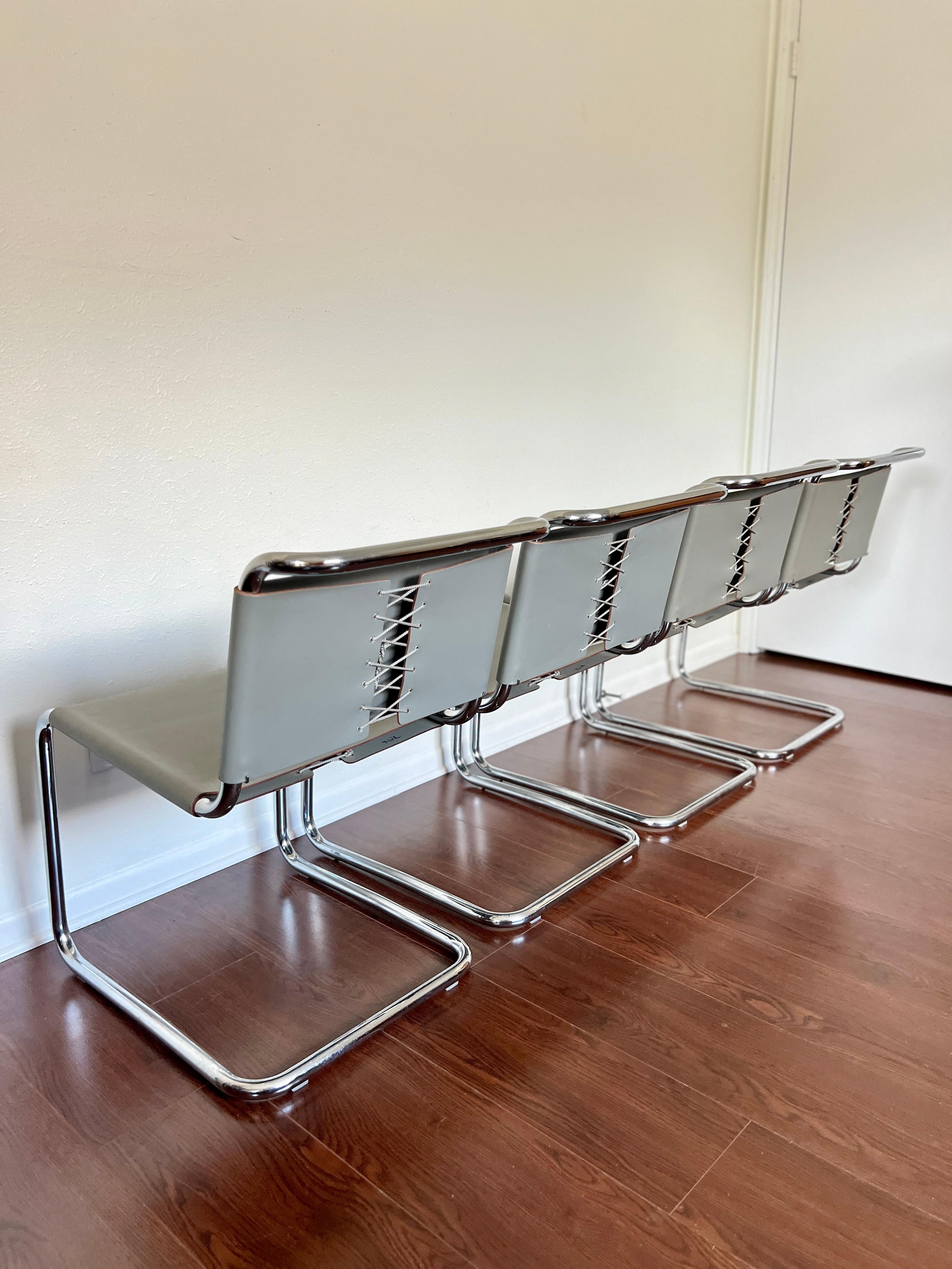 Set of 4 Gray Leather Spoleto B33 Chairs by Marcel Breuer for Knoll For Sale 10