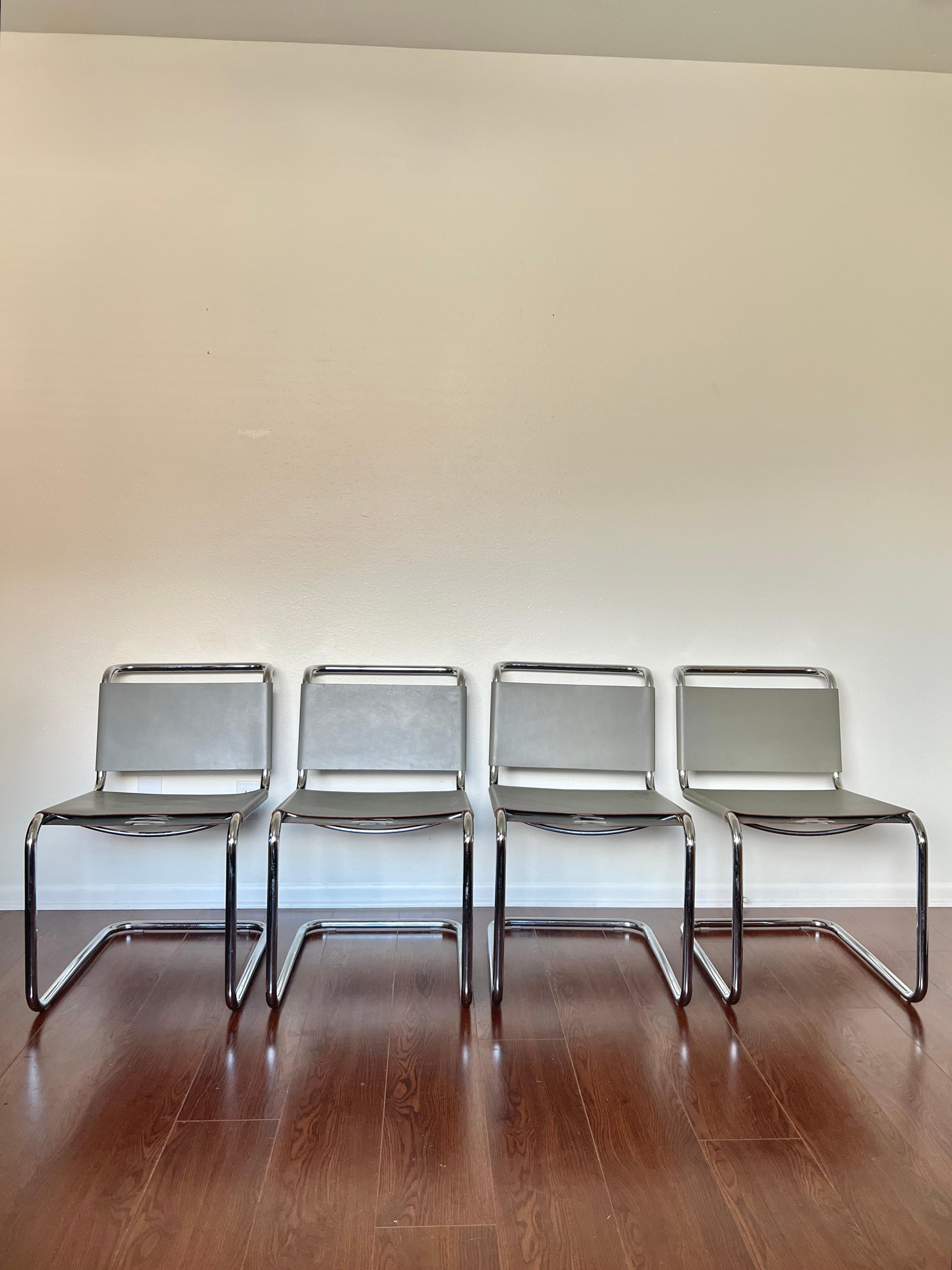 Set of 4 Gray Leather Spoleto B33 Chairs by Marcel Breuer for Knoll For Sale 12