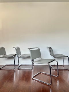 Set of 4 Gray Leather Spoleto B33 Chairs by Marcel Breuer for Knoll