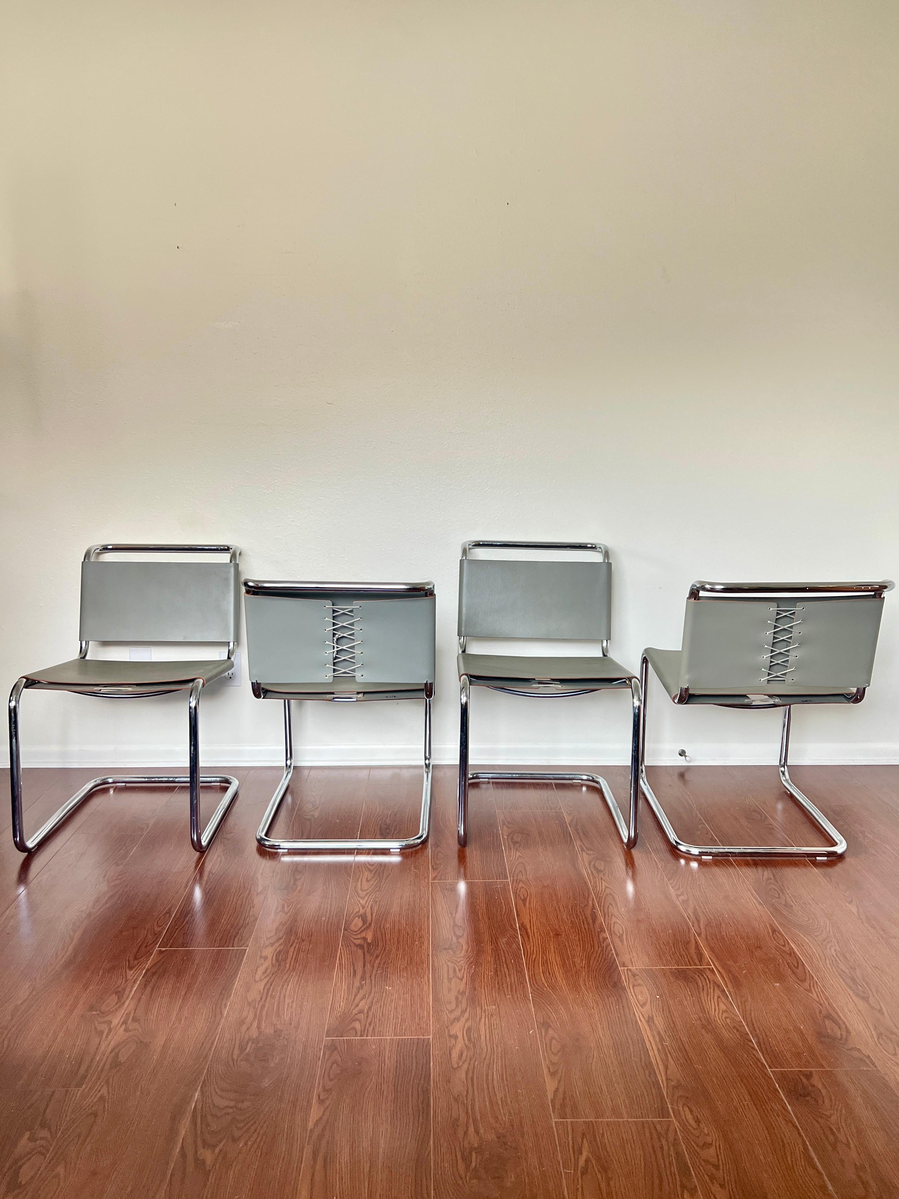 Set of 4 Gray Leather Spoleto B33 Chairs by Marcel Breuer for Knoll 1