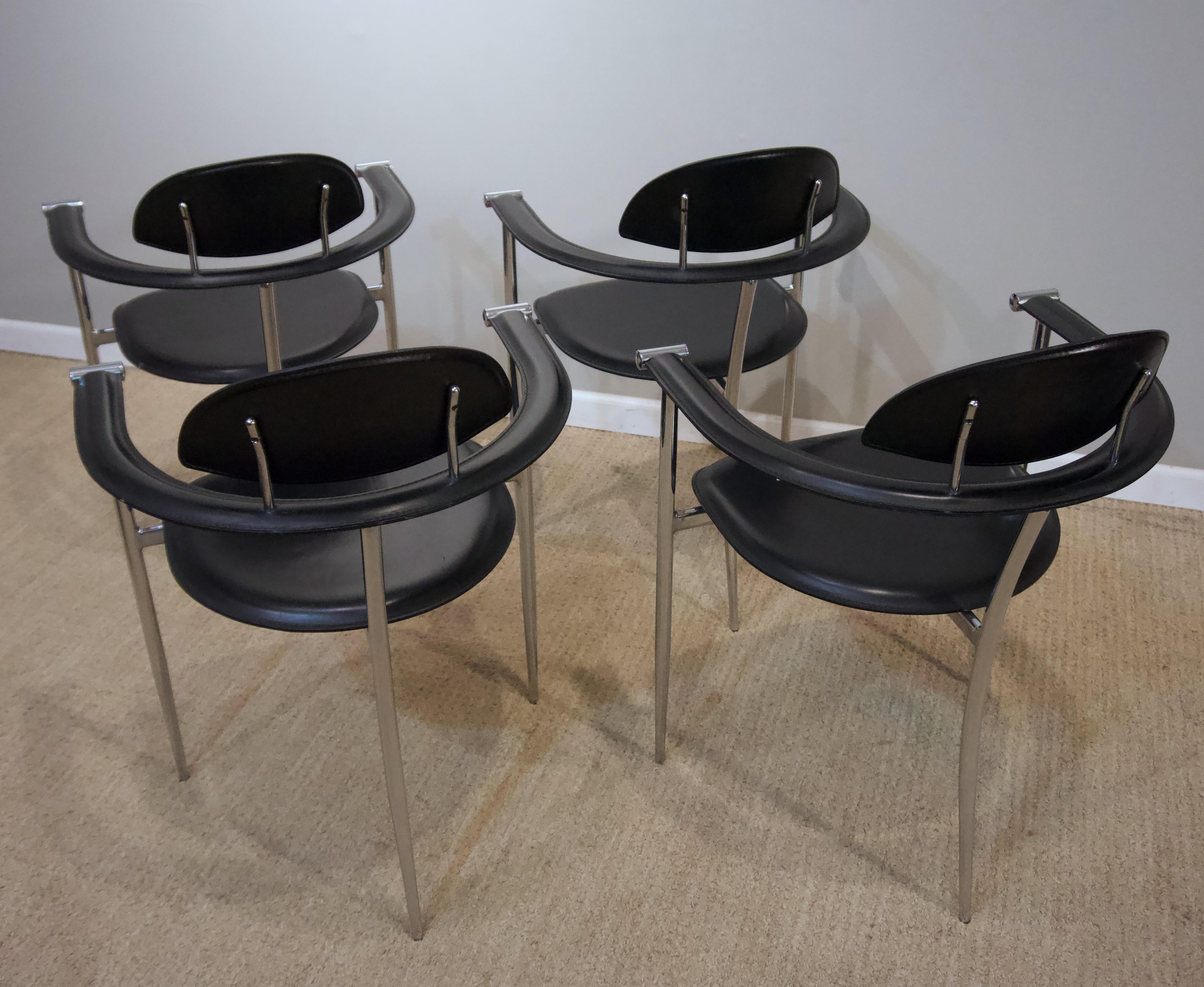 Mid-Century Modern Set of 4 Italian Black Leather Stiletto Chairs by Arrben