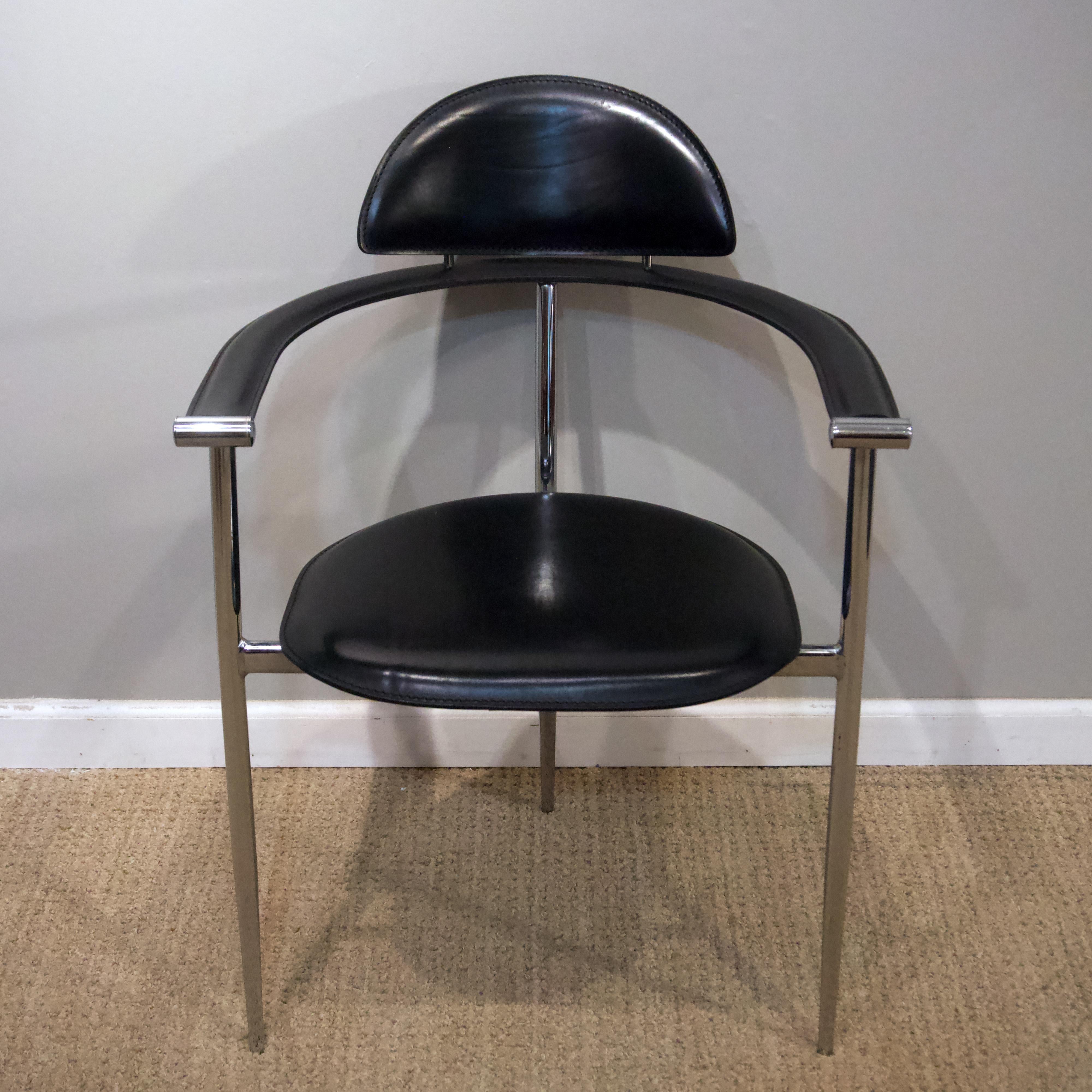 Set of 4 Italian Black Leather Stiletto Chairs by Arrben In Good Condition In New York, NY