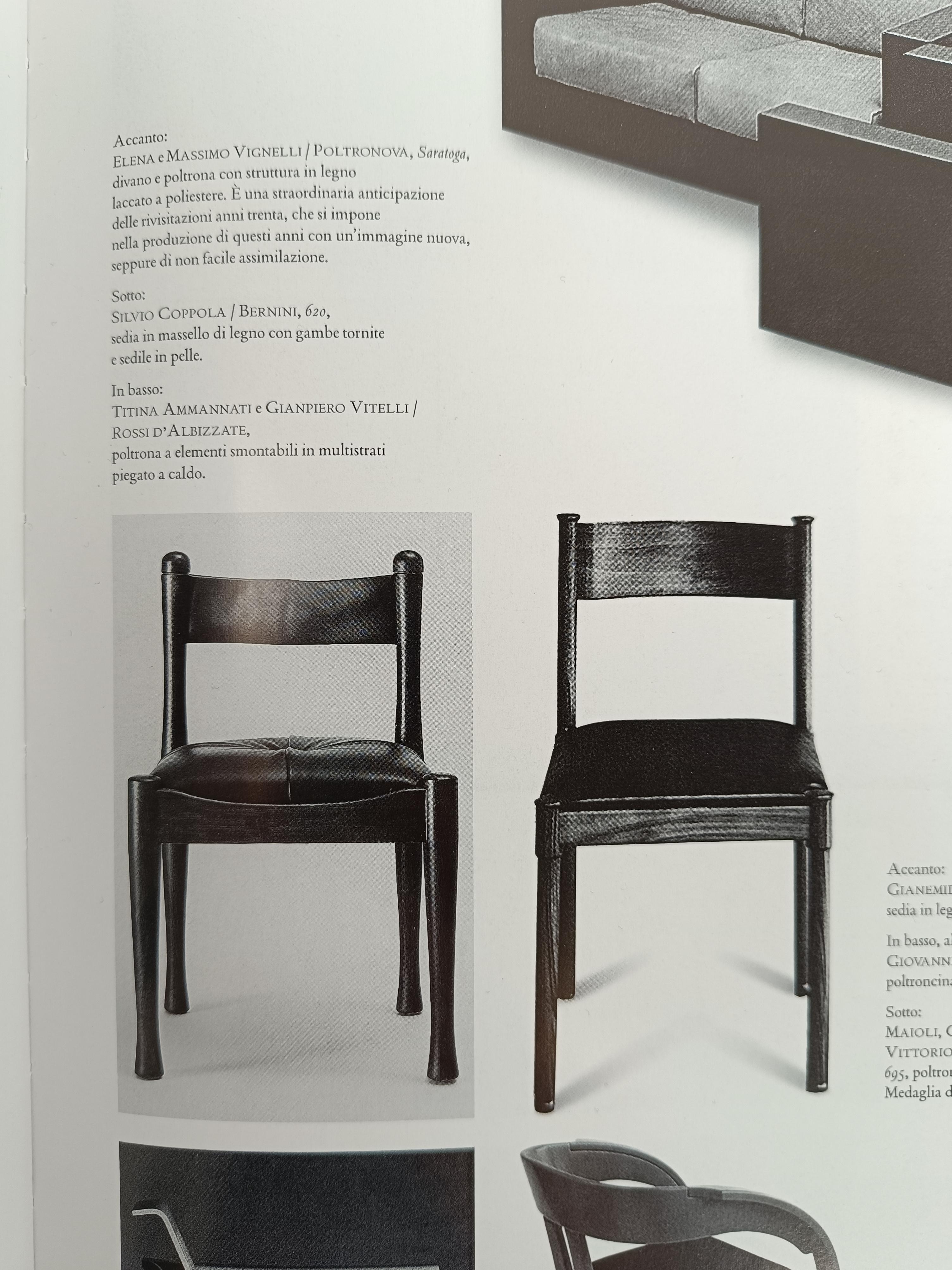 A set of 4 Italian Chairs in Wood and Cognac Leather by S. Coppola for Bernini  For Sale 15