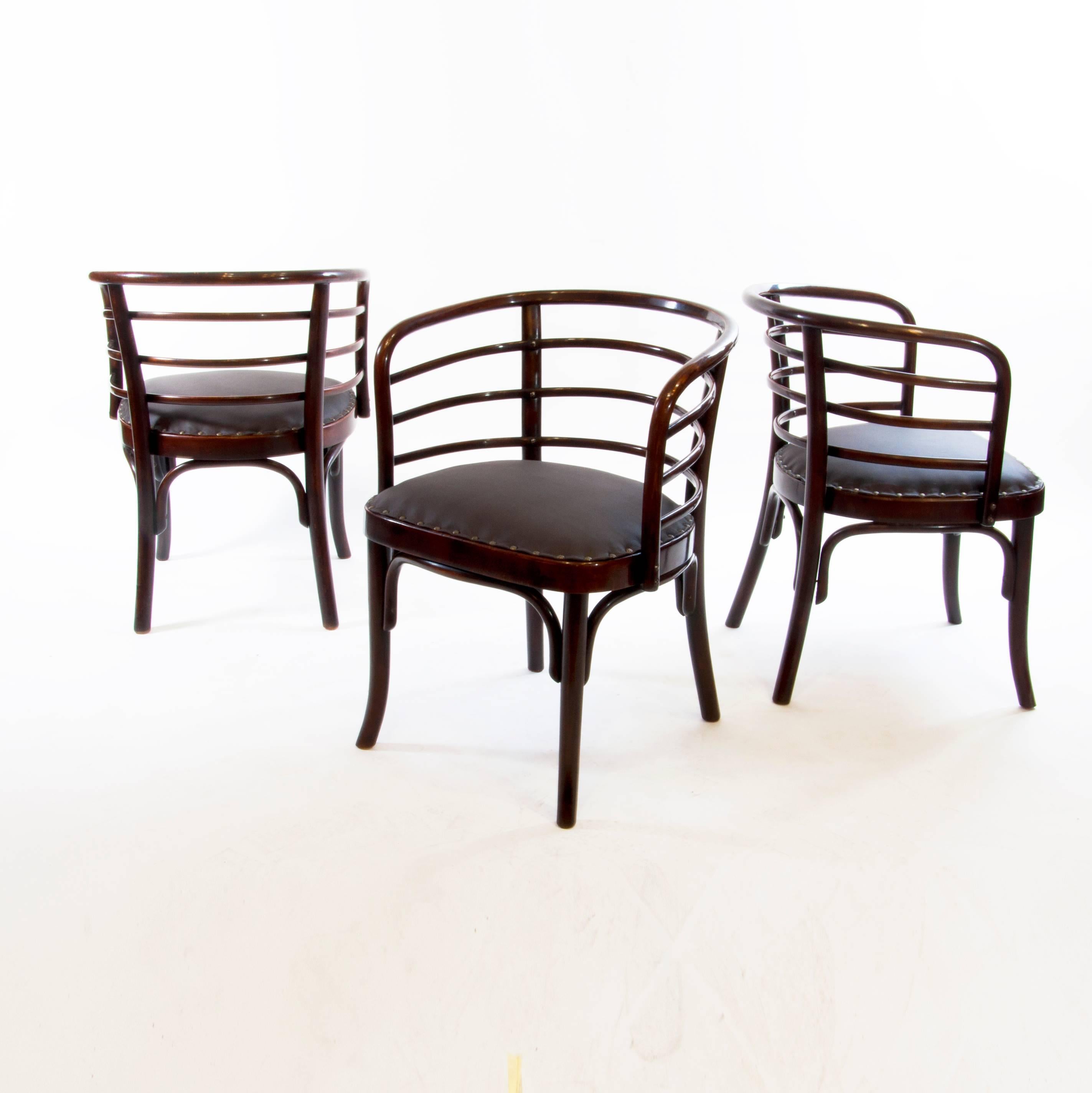 Bauhaus Set of Four Josef Frank Bentwod Dinner Armchairs for Thonet, 1930 For Sale