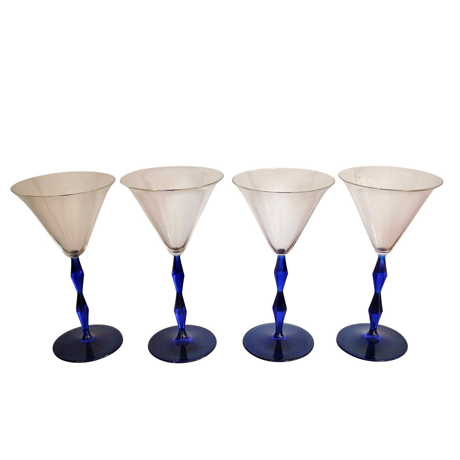 20th Century Josef Hoffman Glasses, Rare Deep Blue Colour, Secessionist, Austria, 1920's