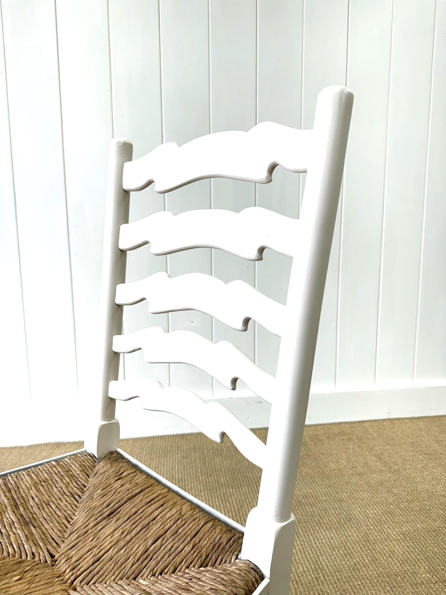 A Set of 4 Ladderback Rush Seat Chairs Painted White For Sale 5