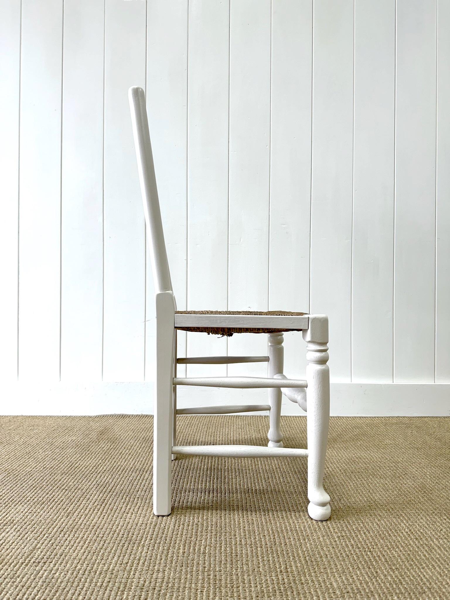 A Set of 4 Ladderback Rush Seat Chairs Painted White For Sale 9