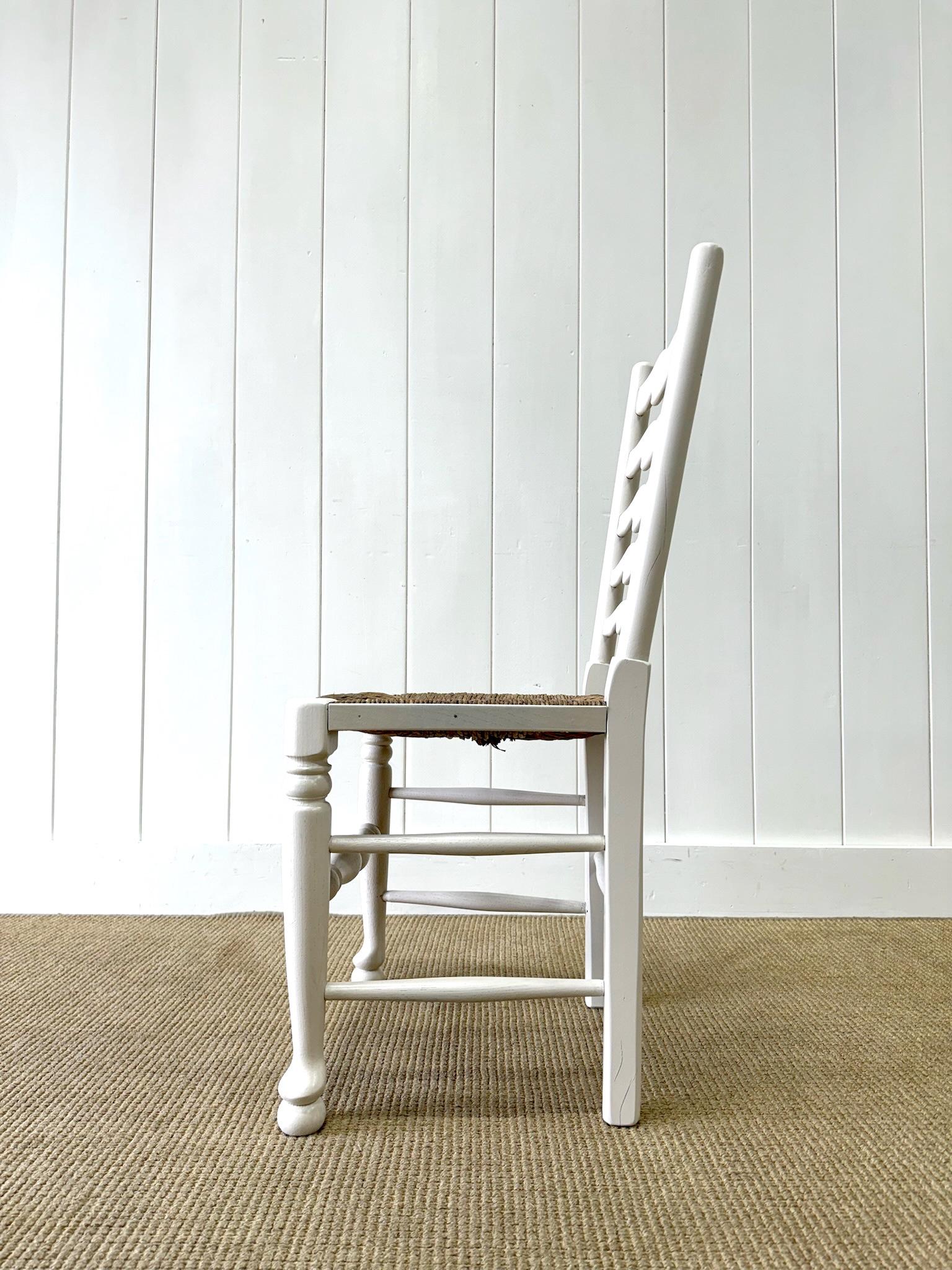 A Set of 4 Ladderback Rush Seat Chairs Painted White For Sale 10