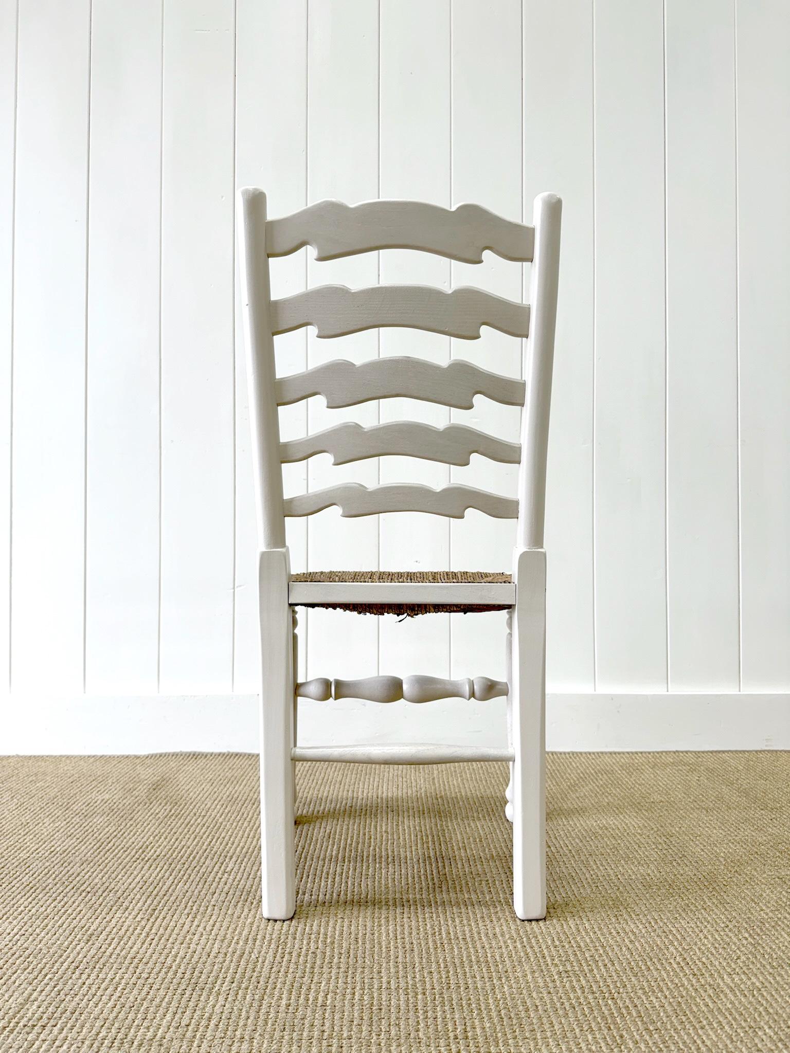 A Set of 4 Ladderback Rush Seat Chairs Painted White For Sale 11