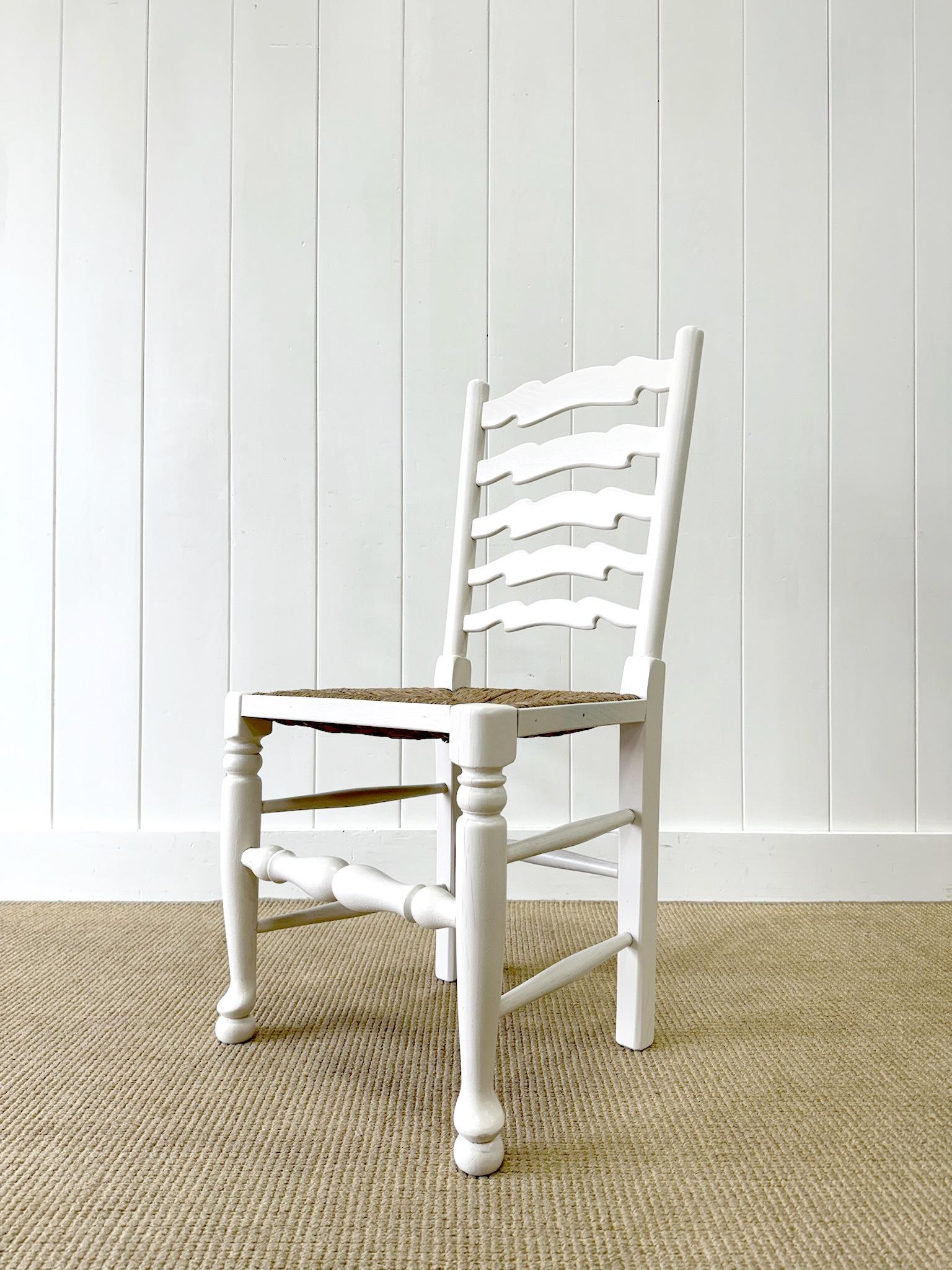 A Set of 4 Ladderback Rush Seat Chairs Painted White For Sale 3