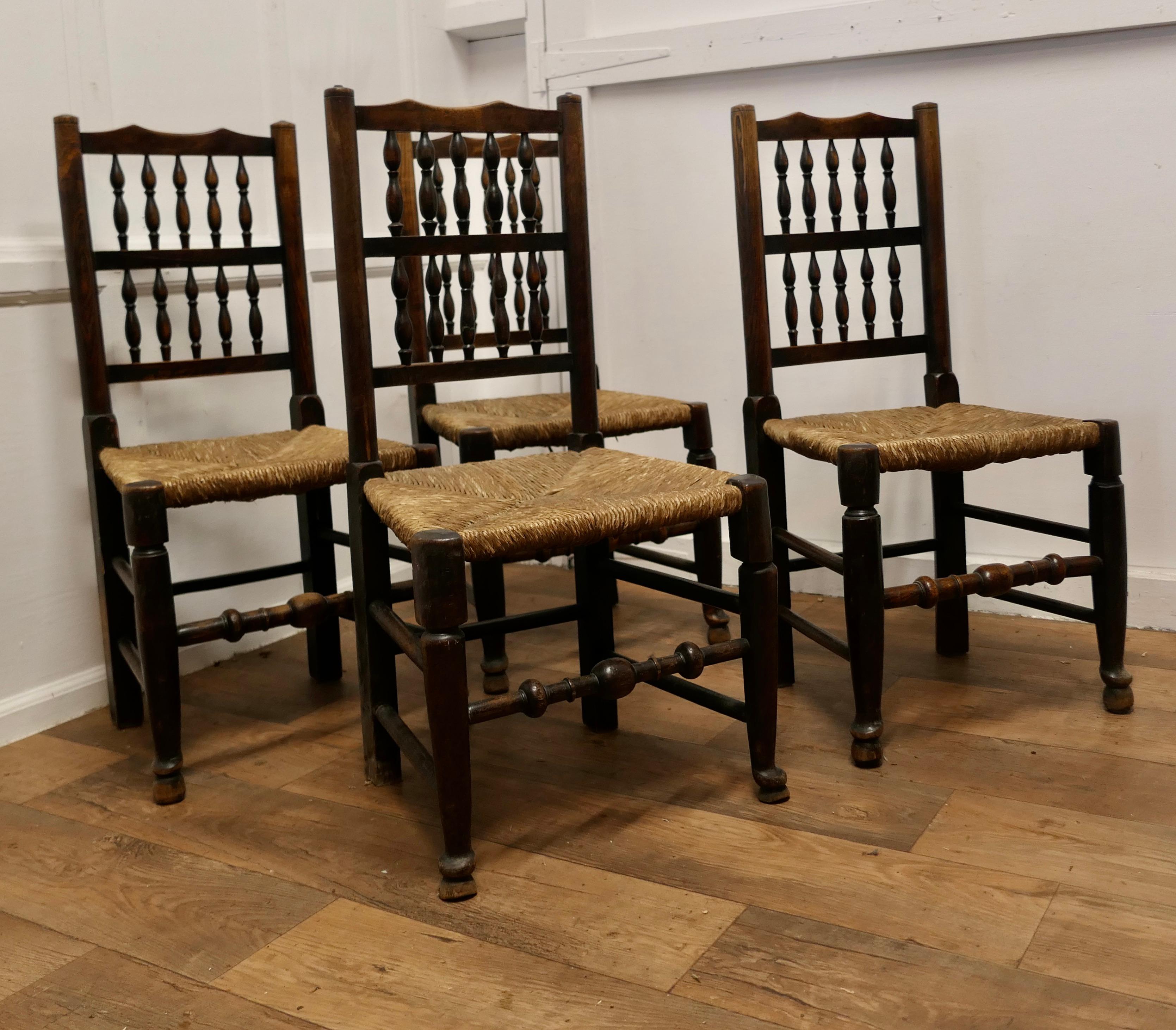 Country A Set of 4 Lancashire Spindle Back Farmhouse Kitchen Dining Chairs   For Sale