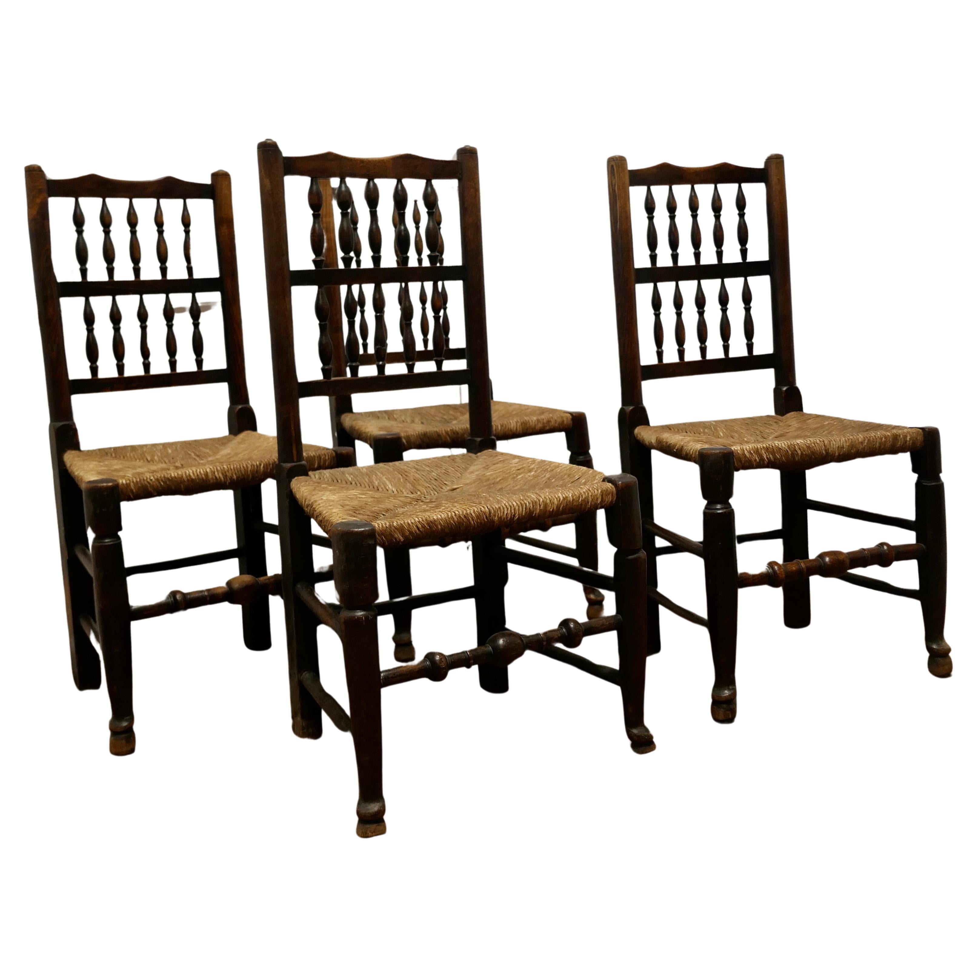 A Set of 4 Lancashire Spindle Back Farmhouse Kitchen Dining Chairs  