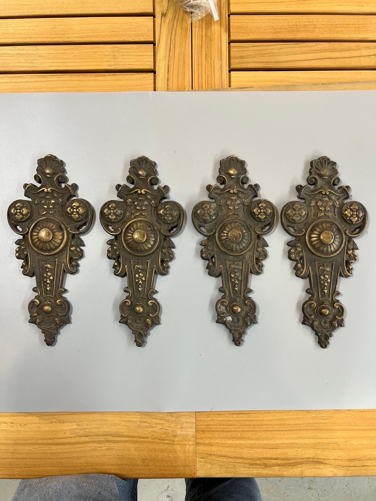 A nice set of 4 large cast bronze plaques I believe from the 1940s. This is the second set of cast bronze plaques I have purchased from a private collector and have on 1stDibs. I do not think the plaques have ever been used and its nice to have a