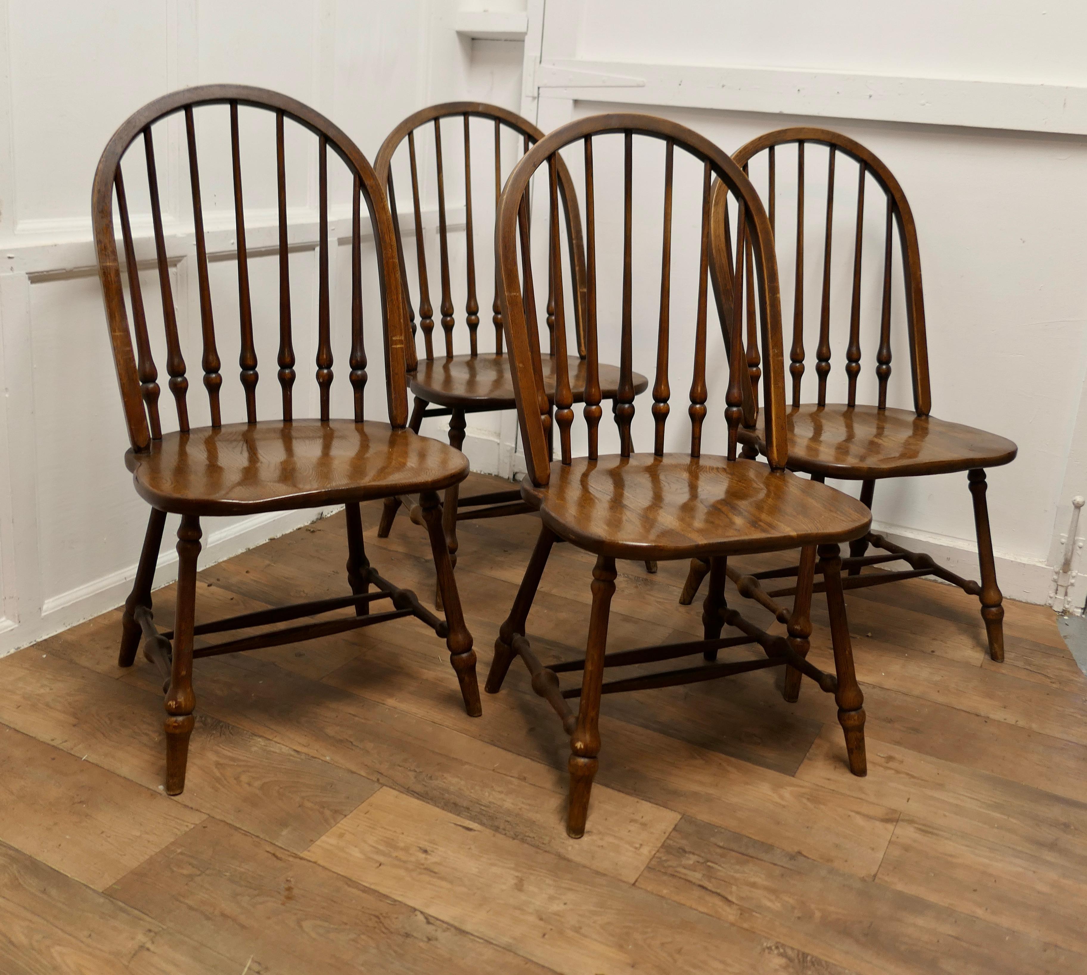 Mid-20th Century A Set of 4 Large Elm Windsor Country Dining Chairs    