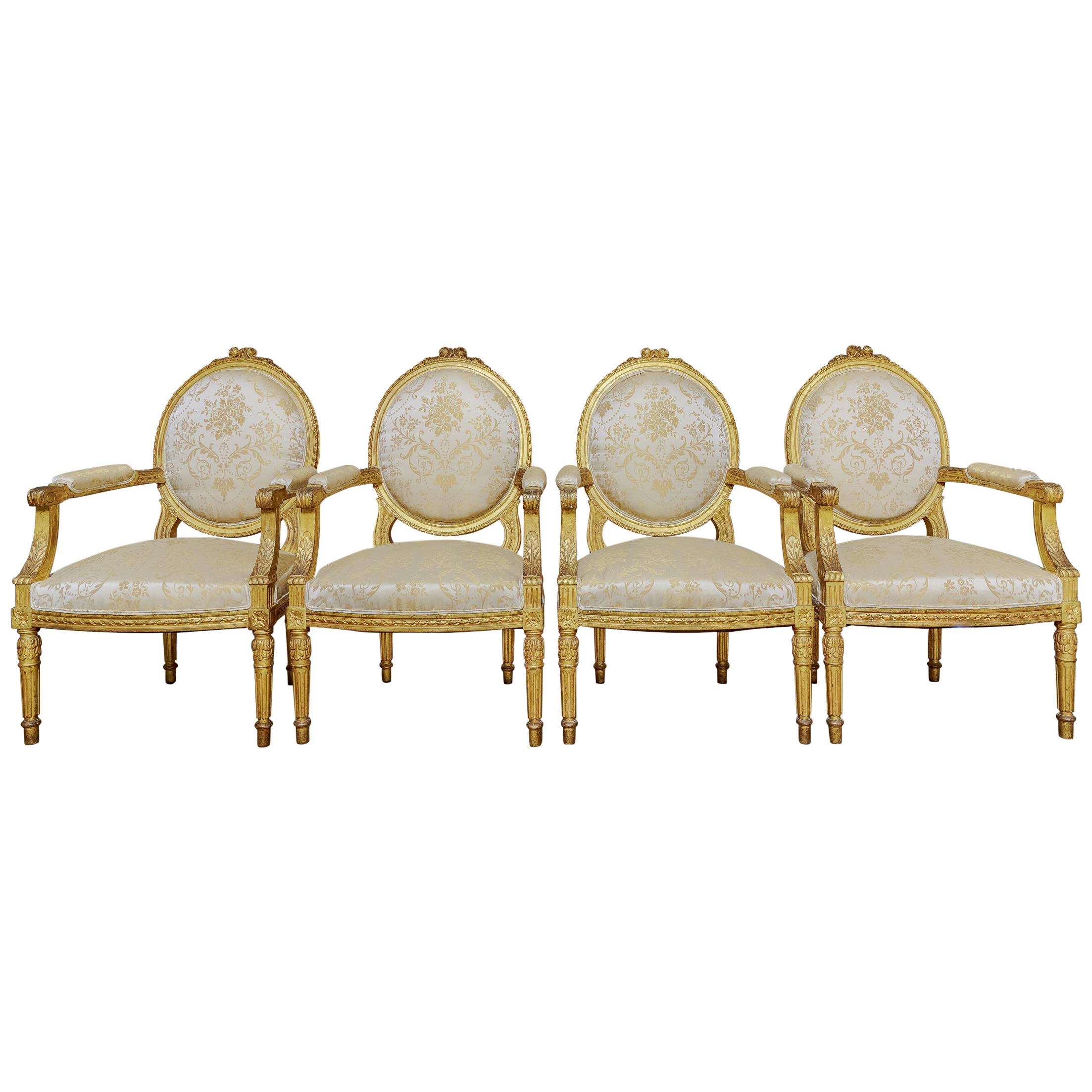 Set of 4 Late 19th Century French Louis XVI Oval Back Fauteiuls