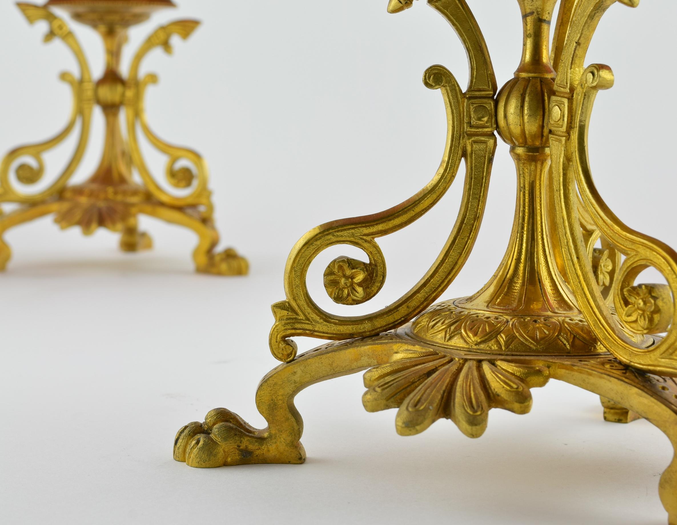 Neoclassical Set of 4 Late 19th Century Ormolu Ruby Glass Comport Dessert Stands For Sale