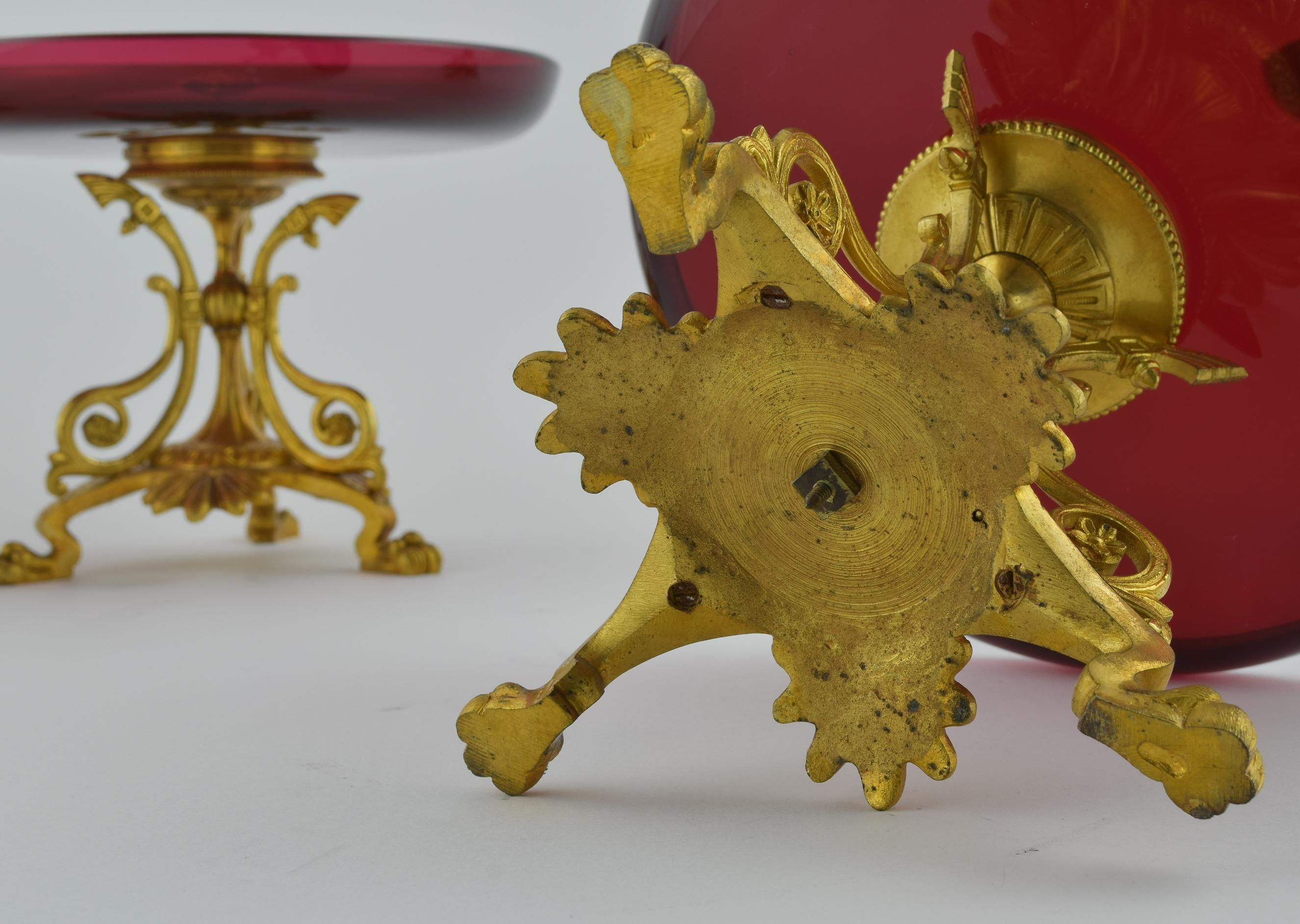 French Set of 4 Late 19th Century Ormolu Ruby Glass Comport Dessert Stands For Sale