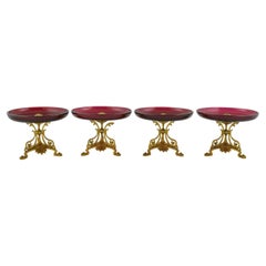 Antique Set of 4 Late 19th Century Ormolu Ruby Glass Comport Dessert Stands