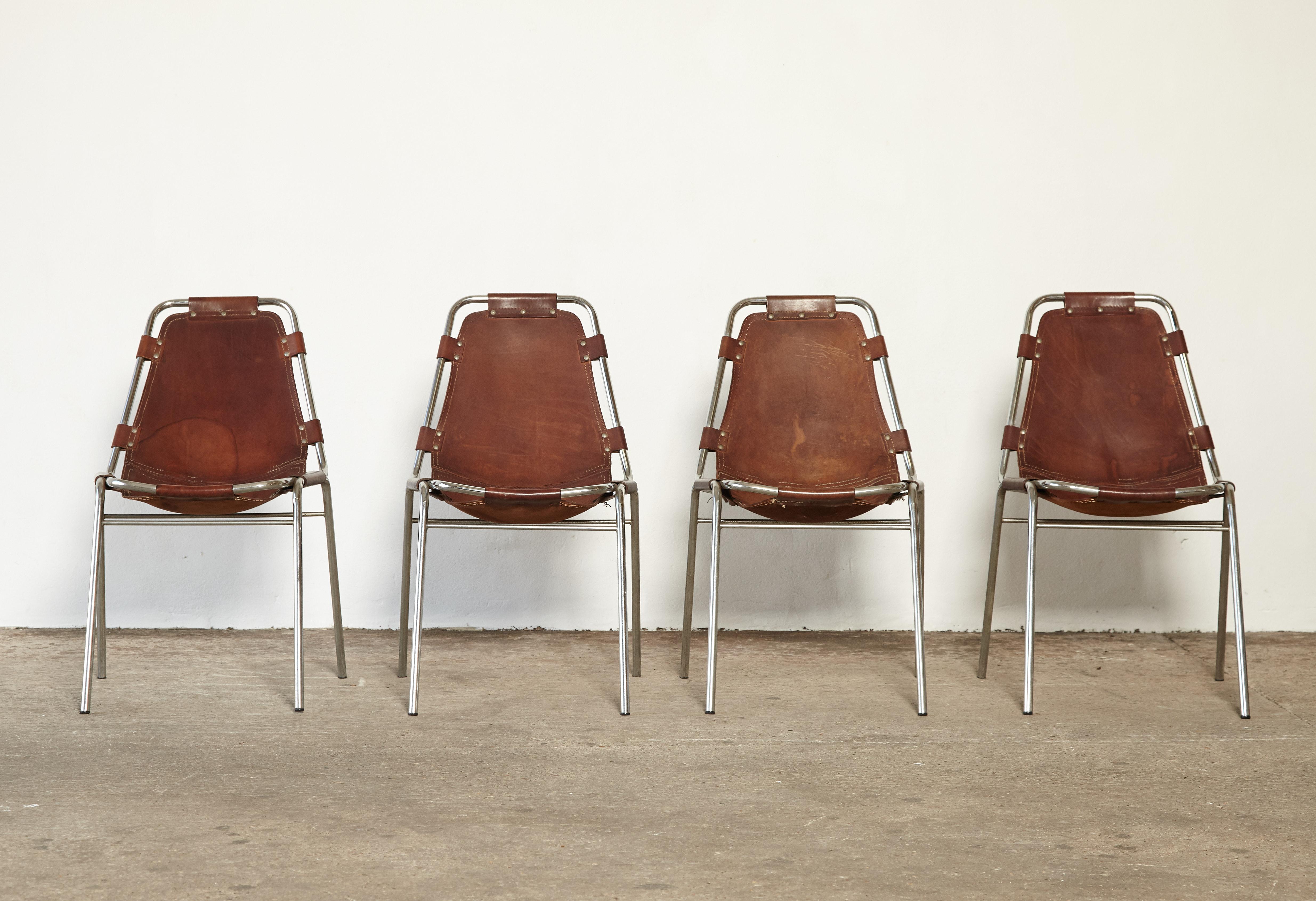 French Set of 4 'Les Arcs' Chairs Selected by Charlotte Perriand, 1970s