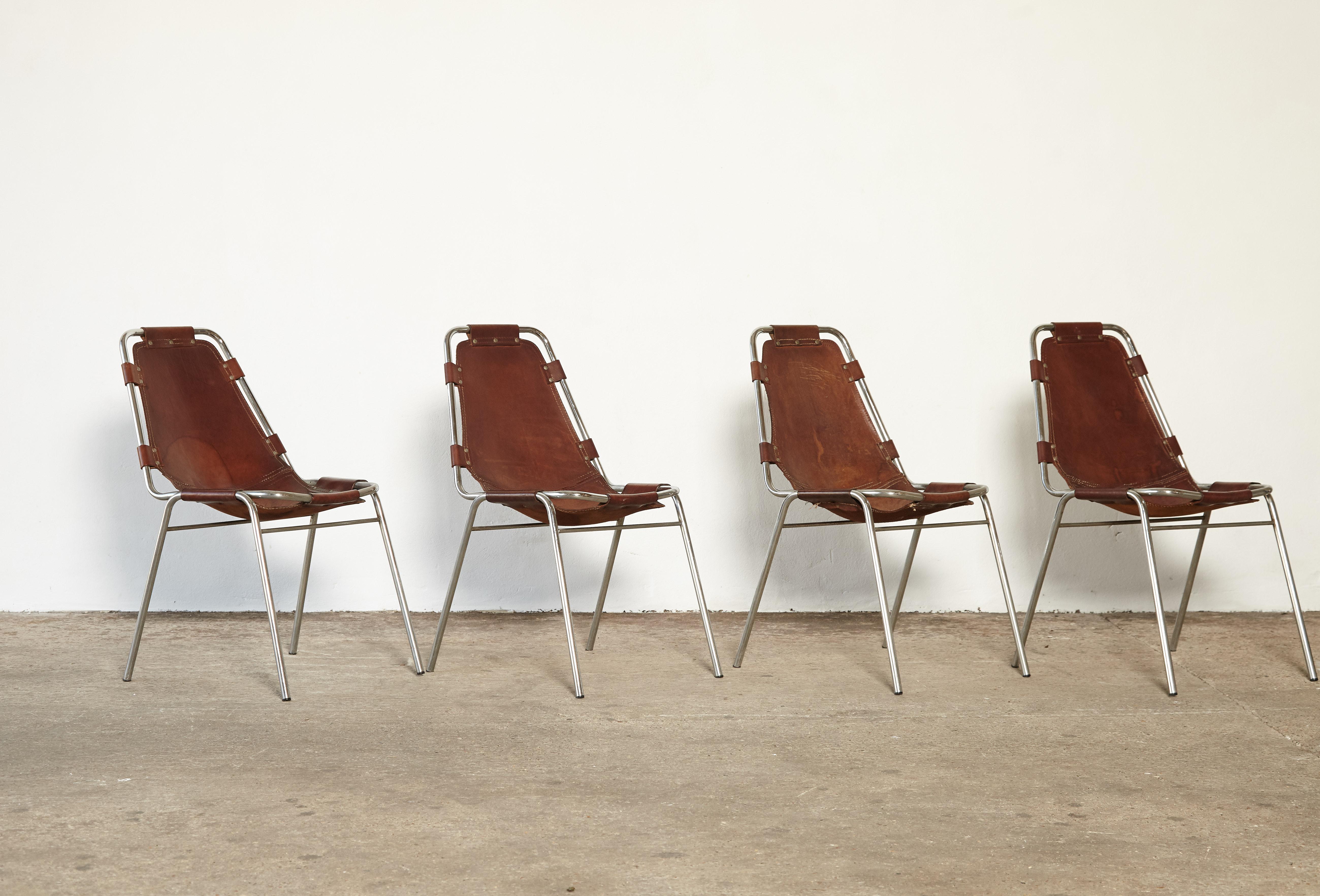 20th Century Set of 4 'Les Arcs' Chairs Selected by Charlotte Perriand, 1970s