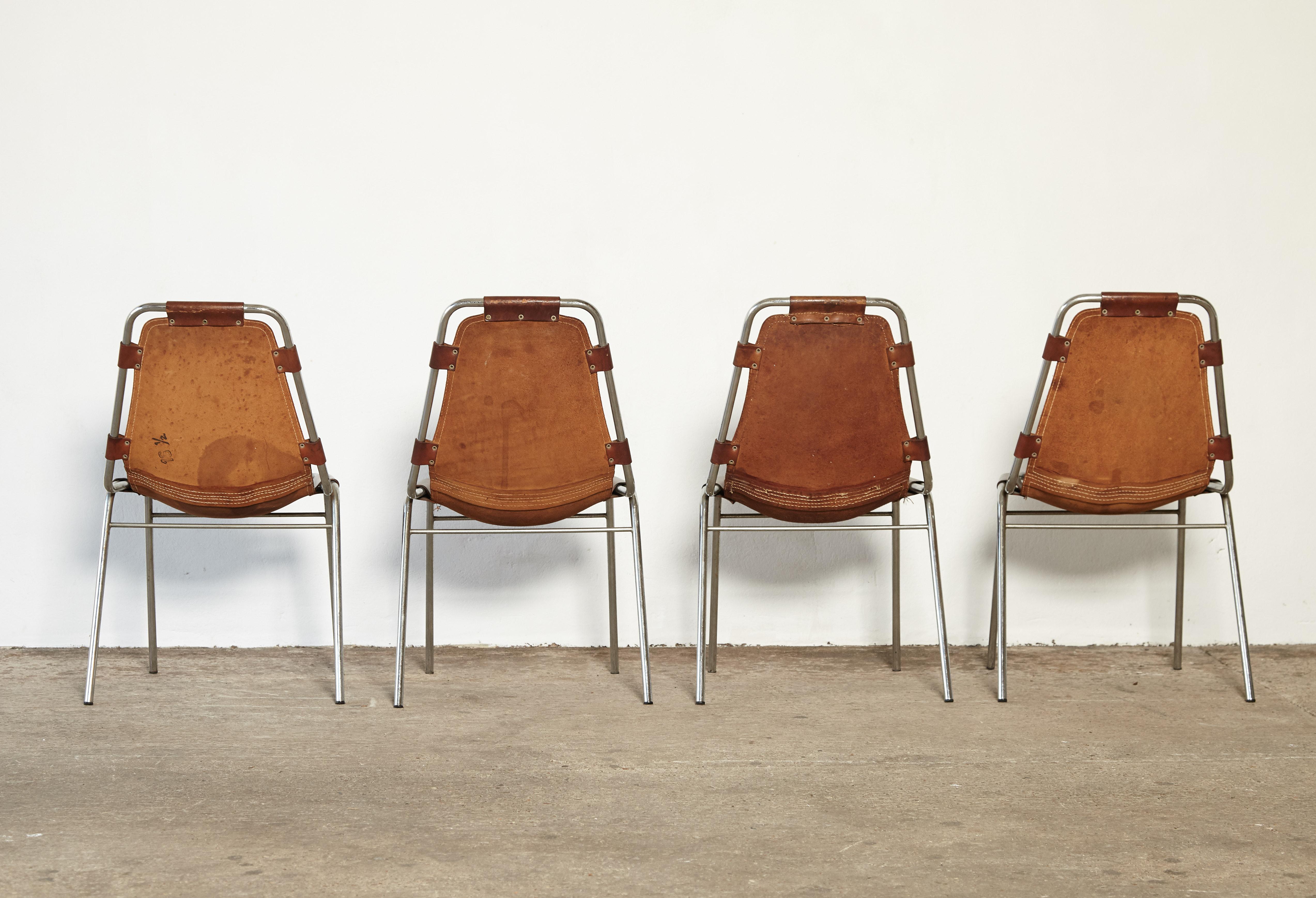 Steel Set of 4 'Les Arcs' Chairs Selected by Charlotte Perriand, 1970s
