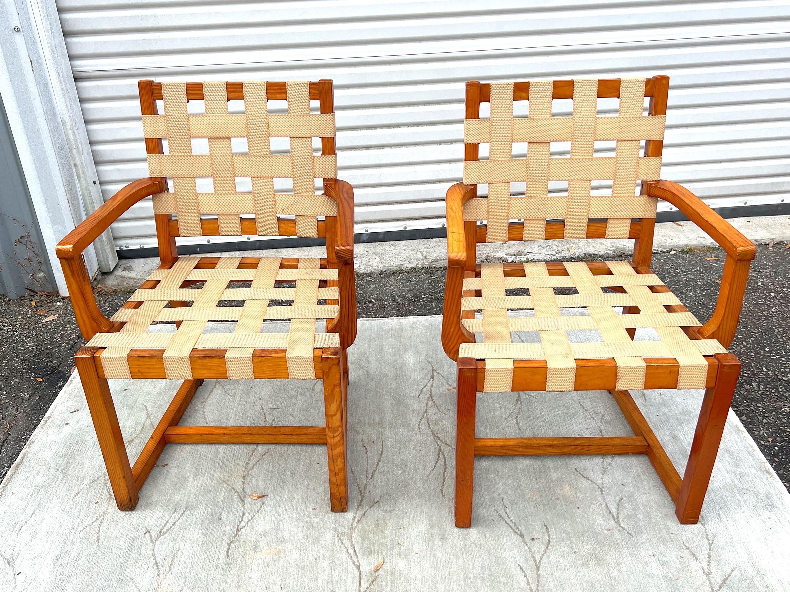 Pine Set of 4 Midcentury Mexican Woven Arm Chairs by Michael van Beuren