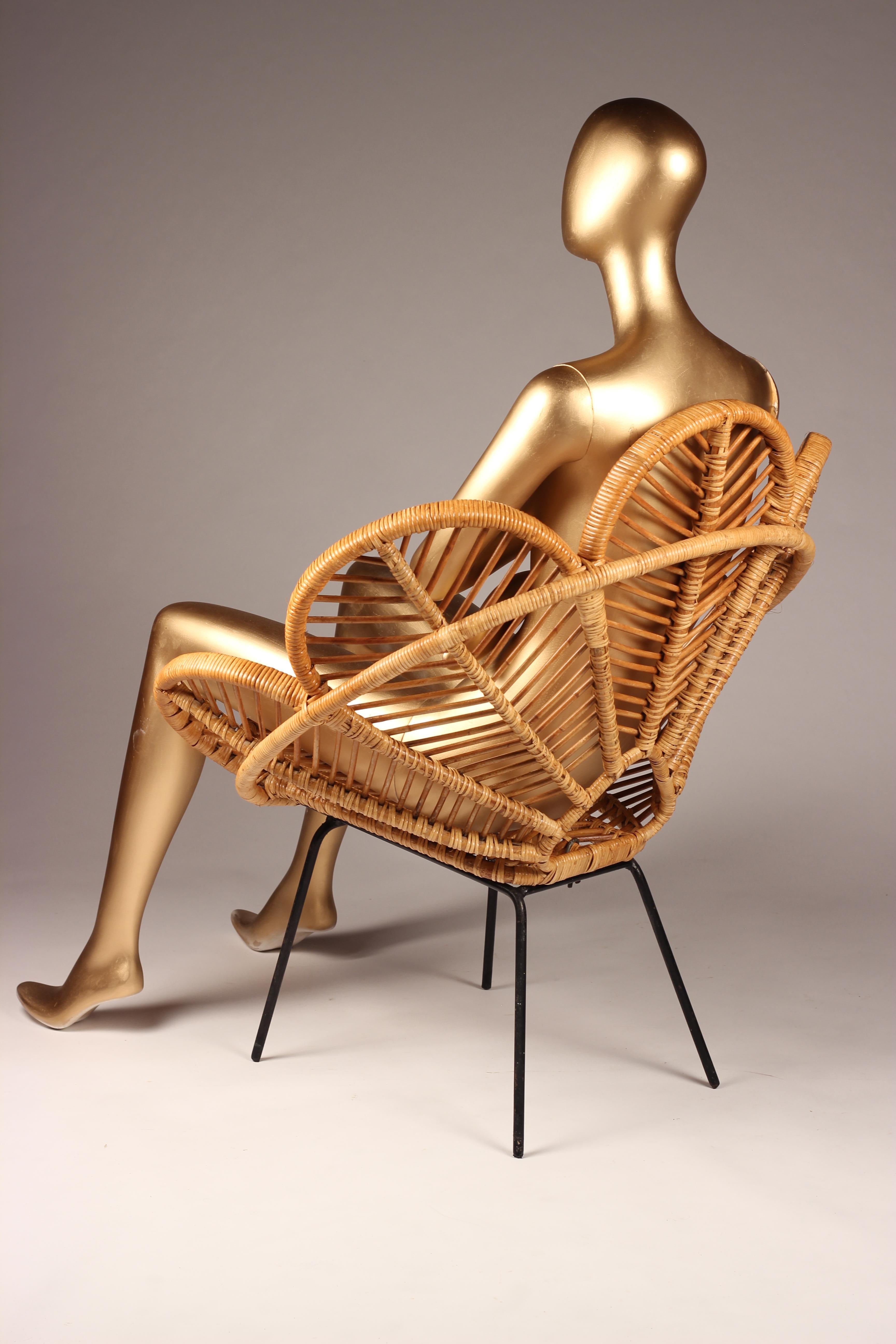 Cane, Wicker and Raffia Flower garden Chairs Mid Century French Design 4