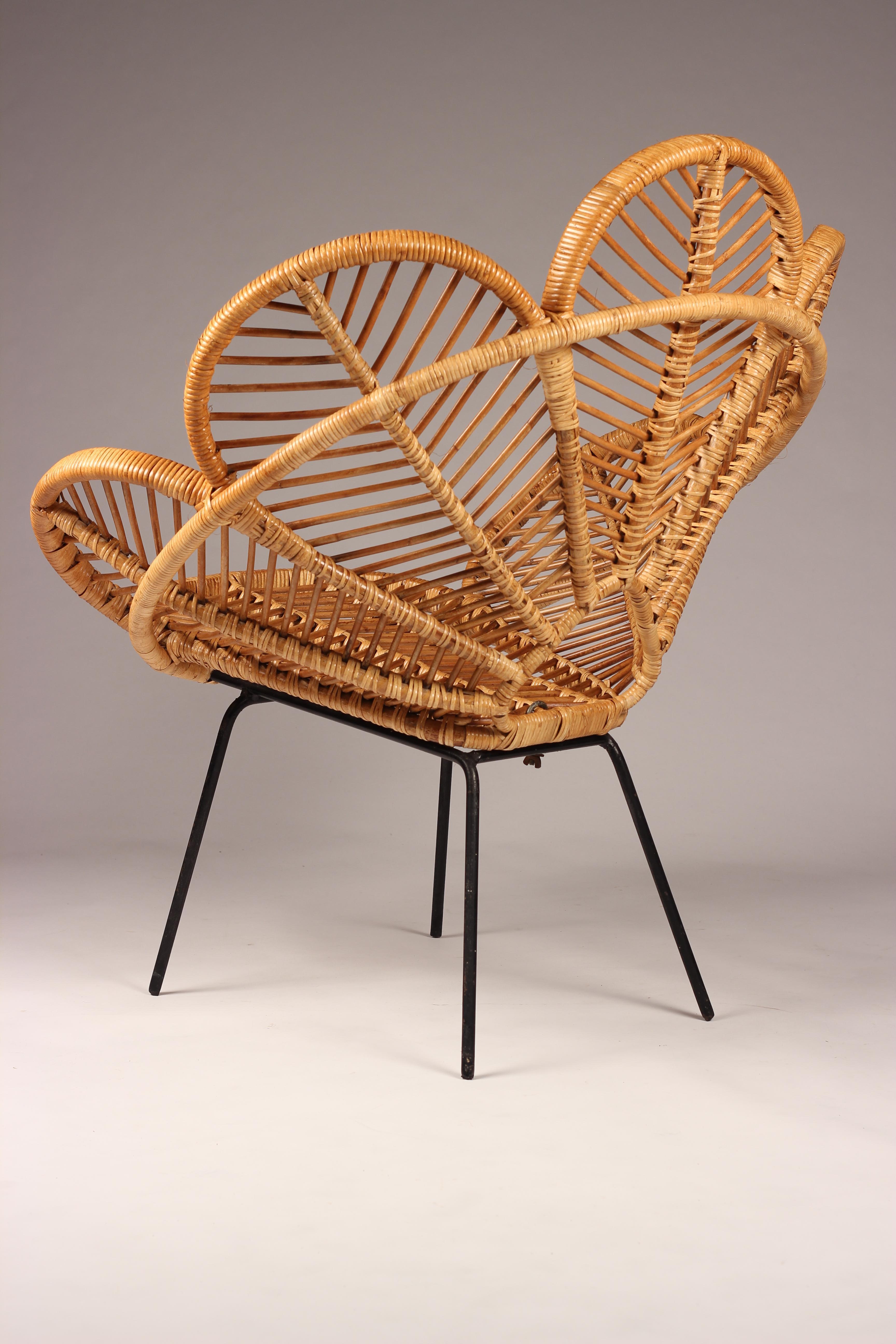 Cane, Wicker and Raffia Flower garden Chairs Mid Century French Design 5