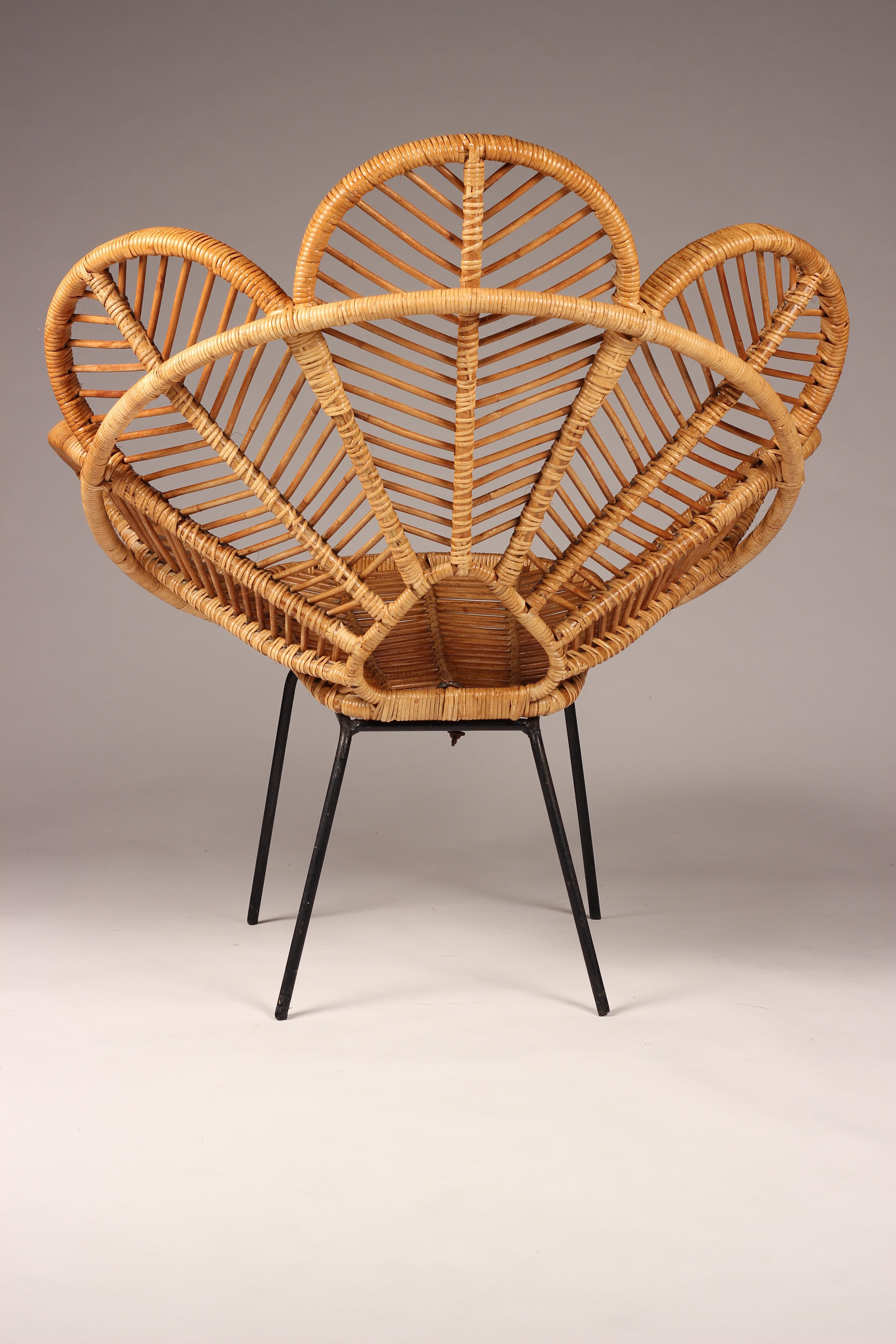 Cane, Wicker and Raffia Flower garden Chairs Mid Century French Design 7