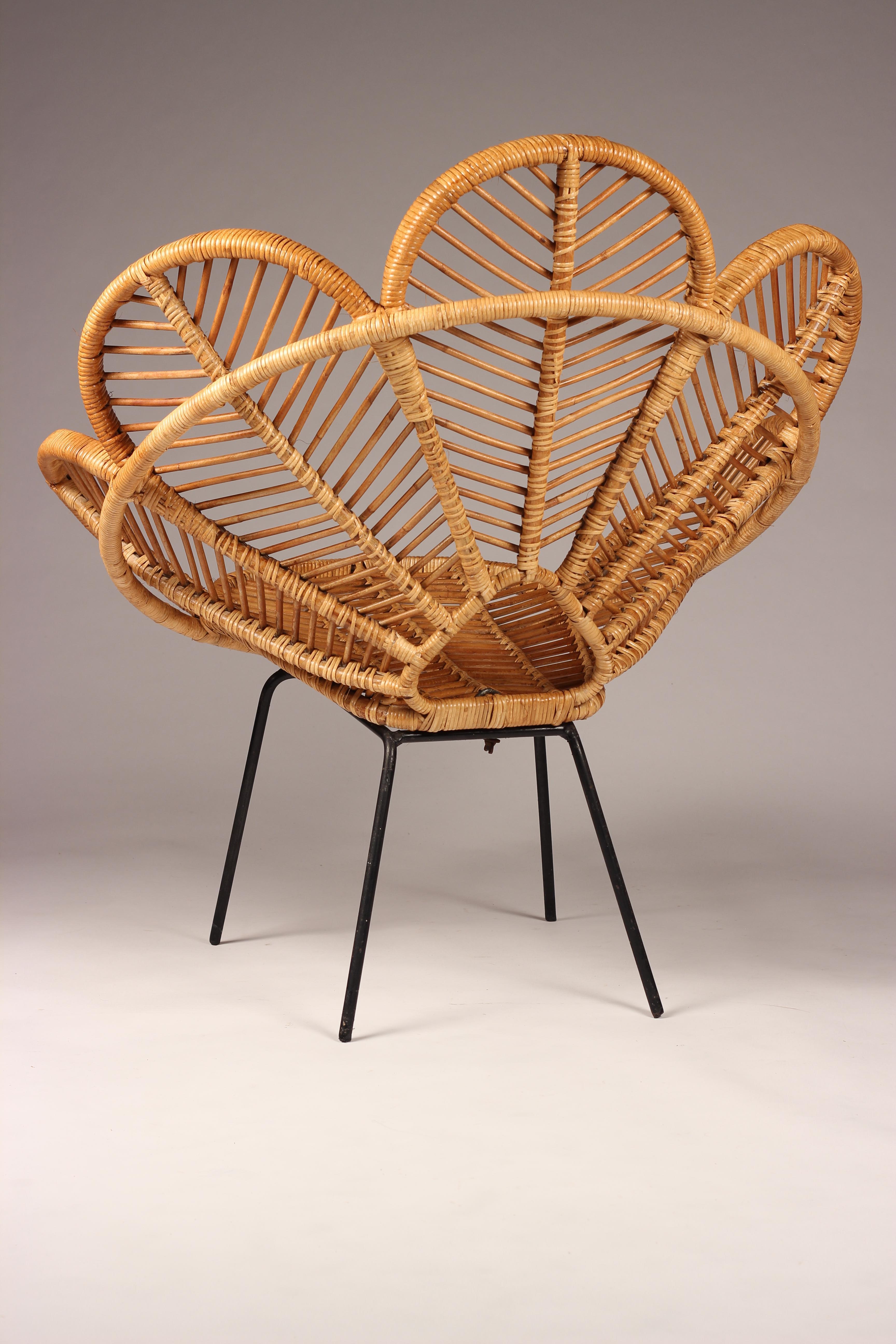 Cane, Wicker and Raffia Flower garden Chairs Mid Century French Design 8