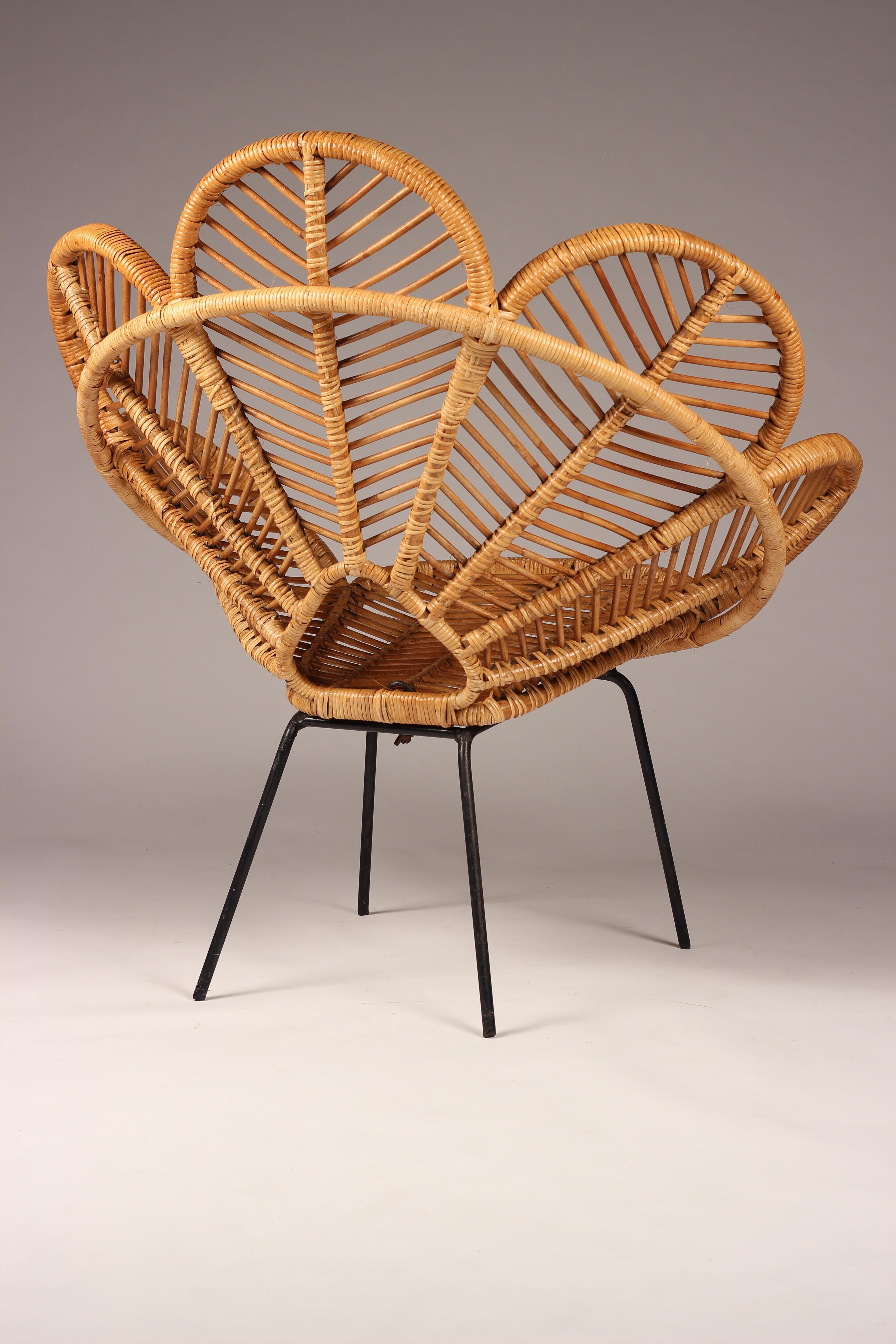 Cane, Wicker and Raffia Flower garden Chairs Mid Century French Design 9
