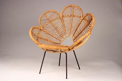 Cane, Wicker and Raffia Flower garden Chairs Mid Century French Design