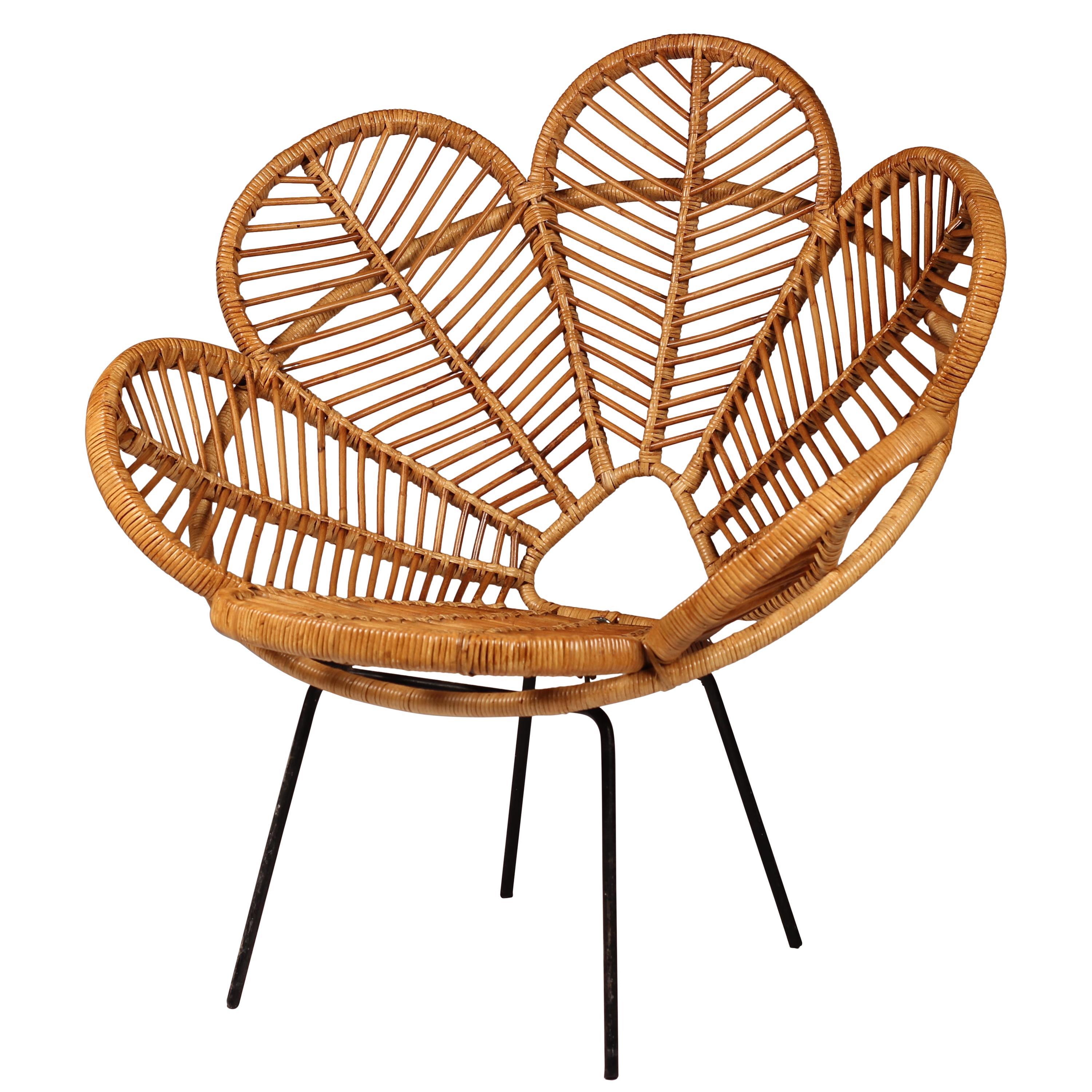 Cane, Wicker and Raffia Flower garden Chairs Mid Century French Design