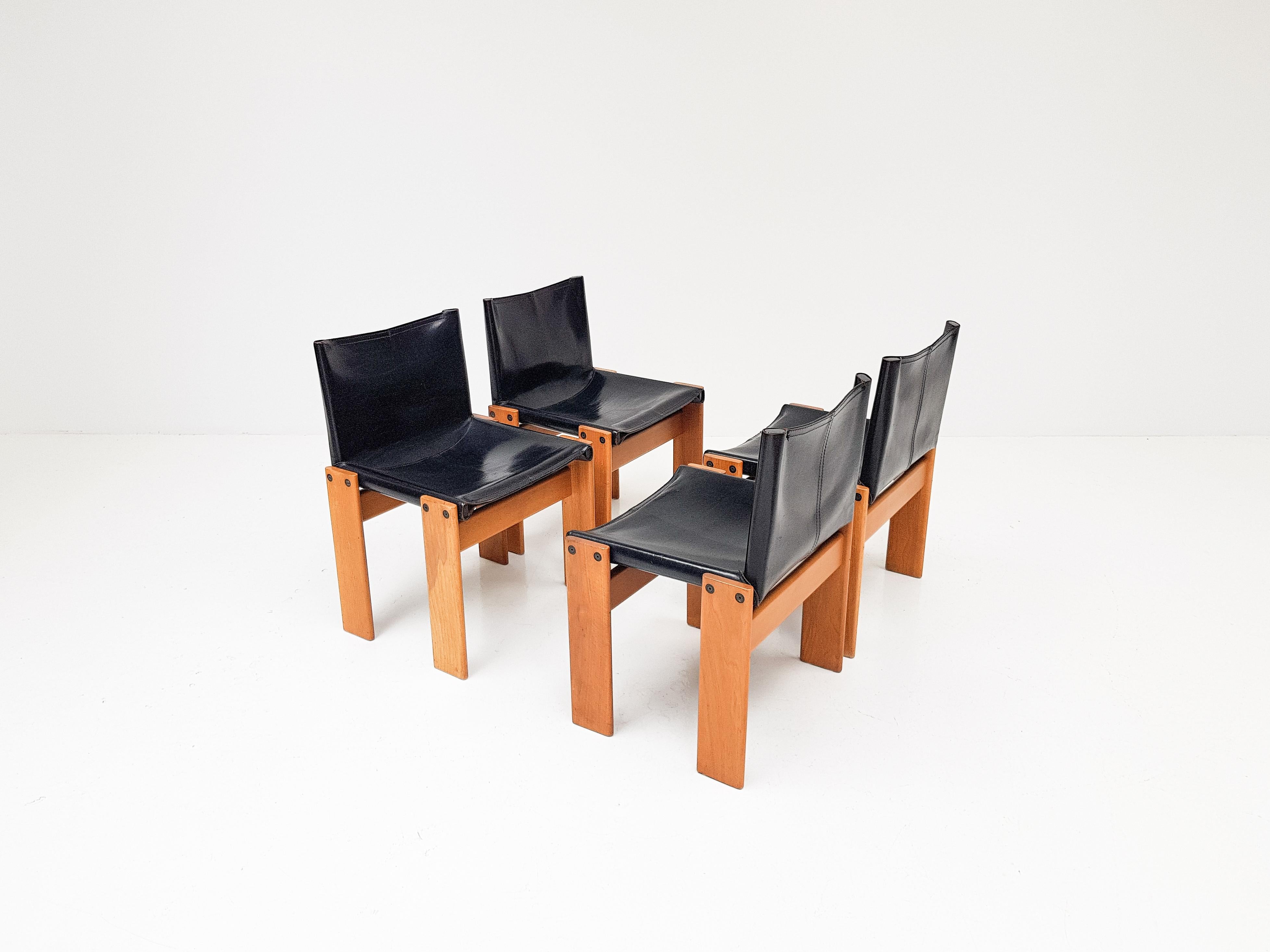 Mid-Century Modern Set of 4 'Monk' Dining Chairs by Afra & Tobia Scarpa for Molteni, Italy, 1974