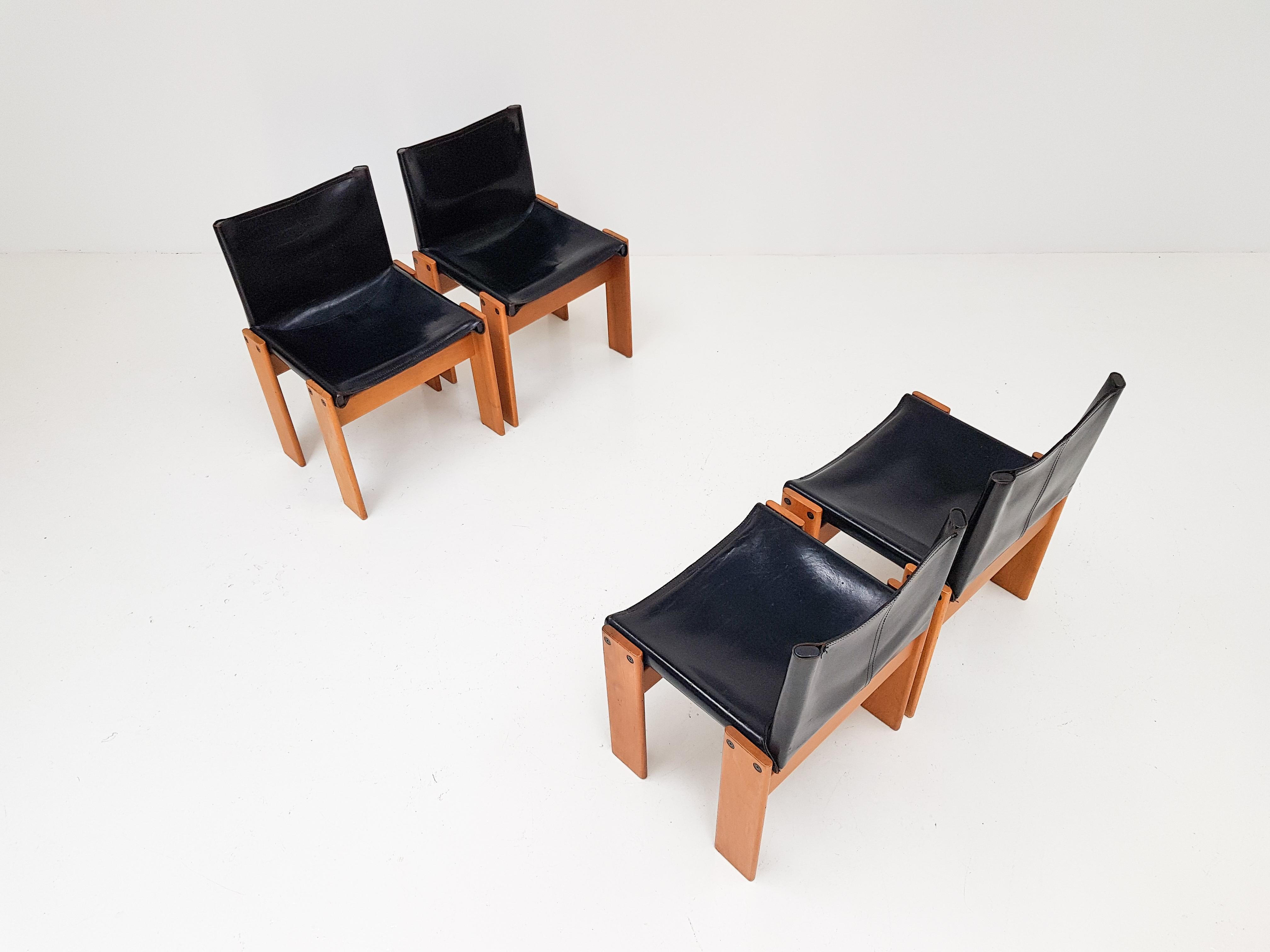 Italian Set of 4 'Monk' Dining Chairs by Afra & Tobia Scarpa for Molteni, Italy, 1974