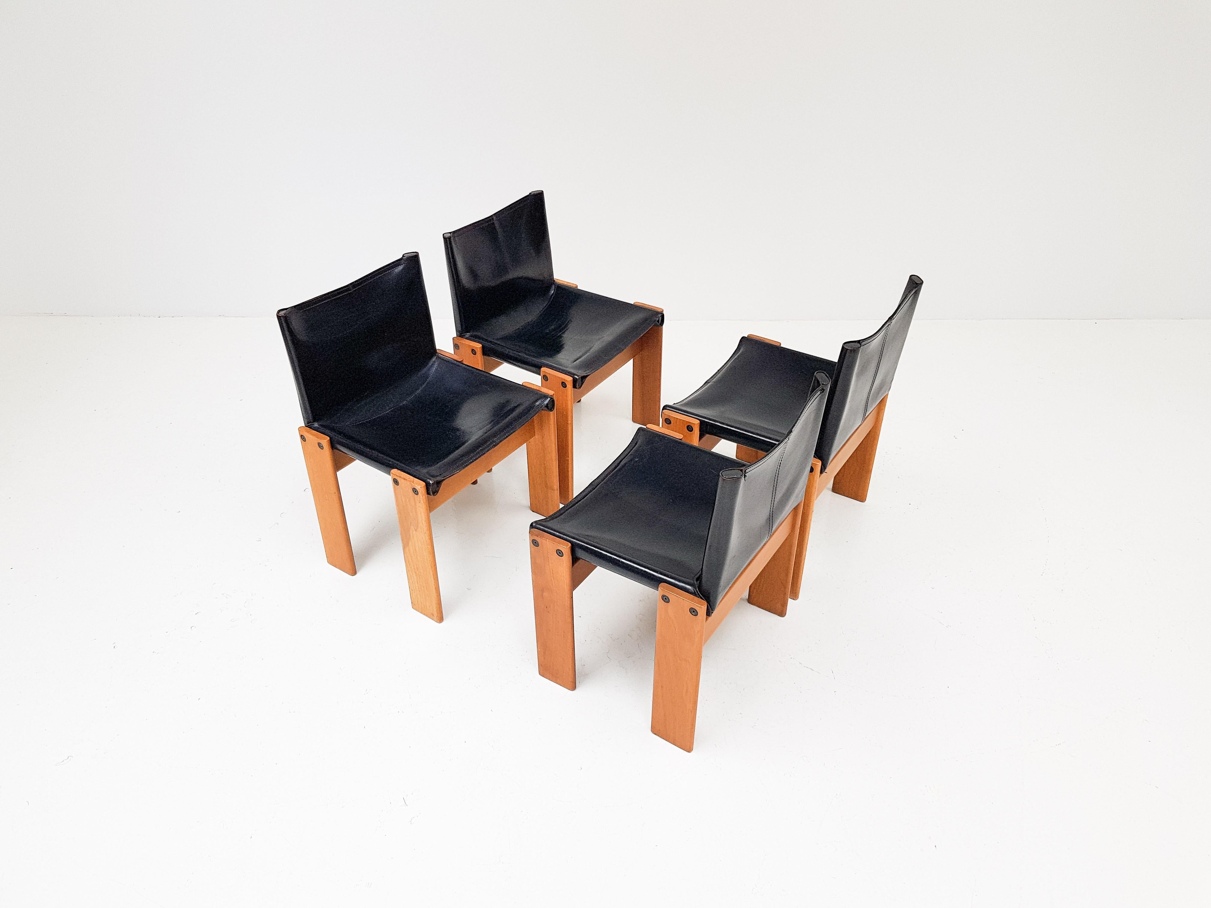 20th Century Set of 4 'Monk' Dining Chairs by Afra & Tobia Scarpa for Molteni, Italy, 1974