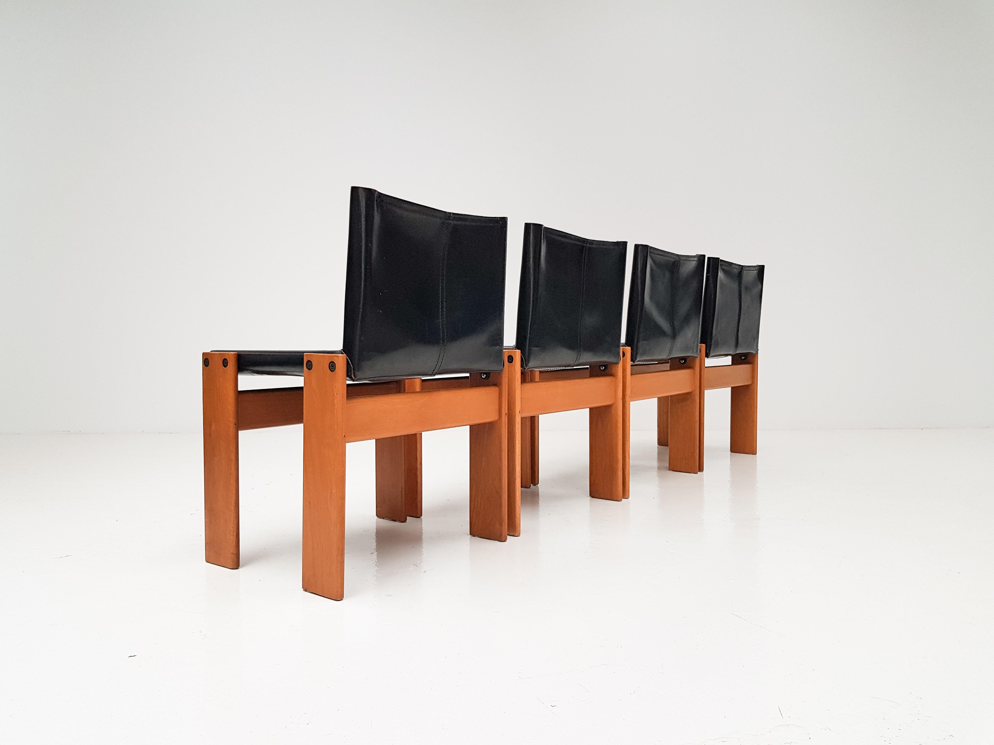 Leather Set of 4 'Monk' Dining Chairs by Afra & Tobia Scarpa for Molteni, Italy, 1974