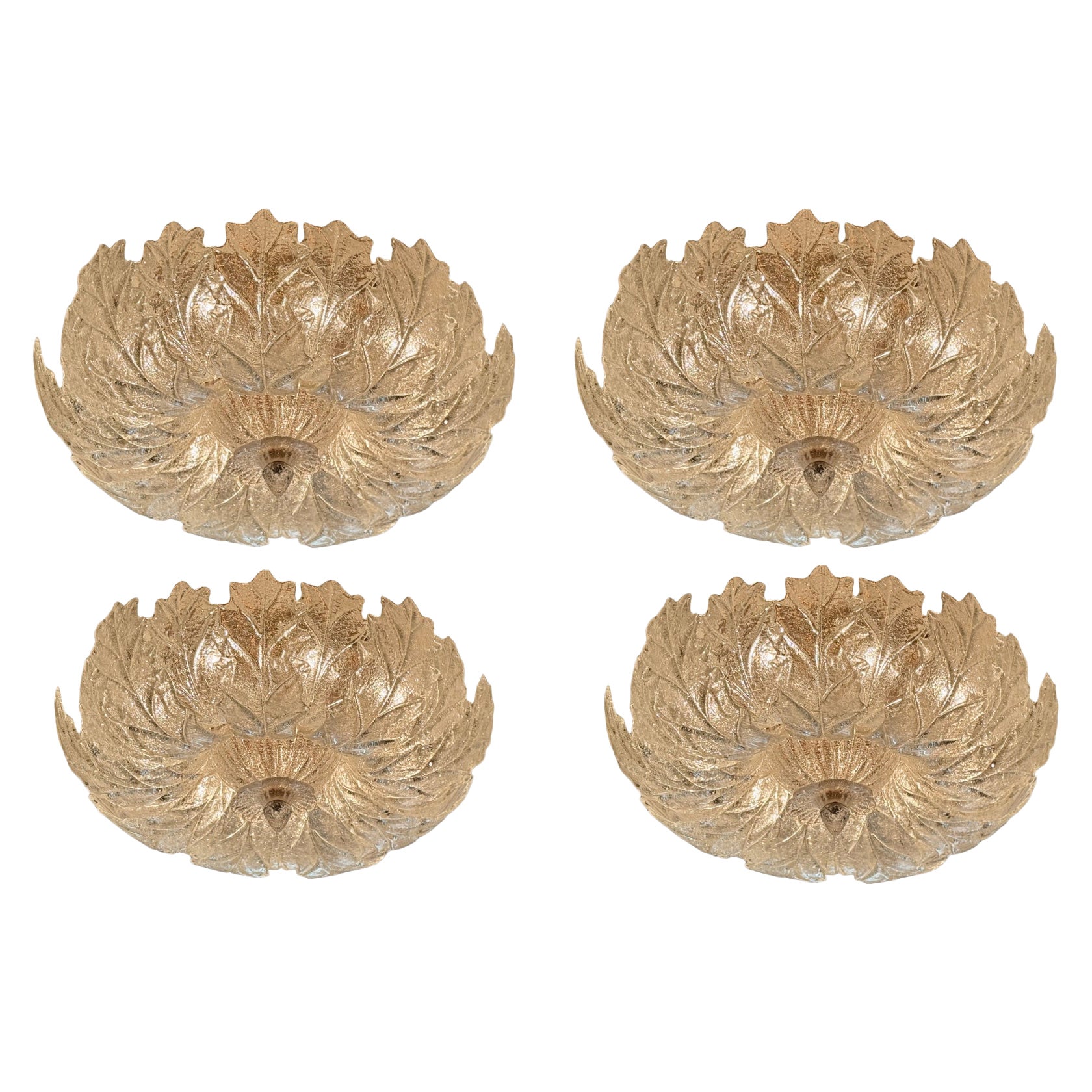 A Set of 4 Murano Graniglia Glass Flush Mounts For Sale