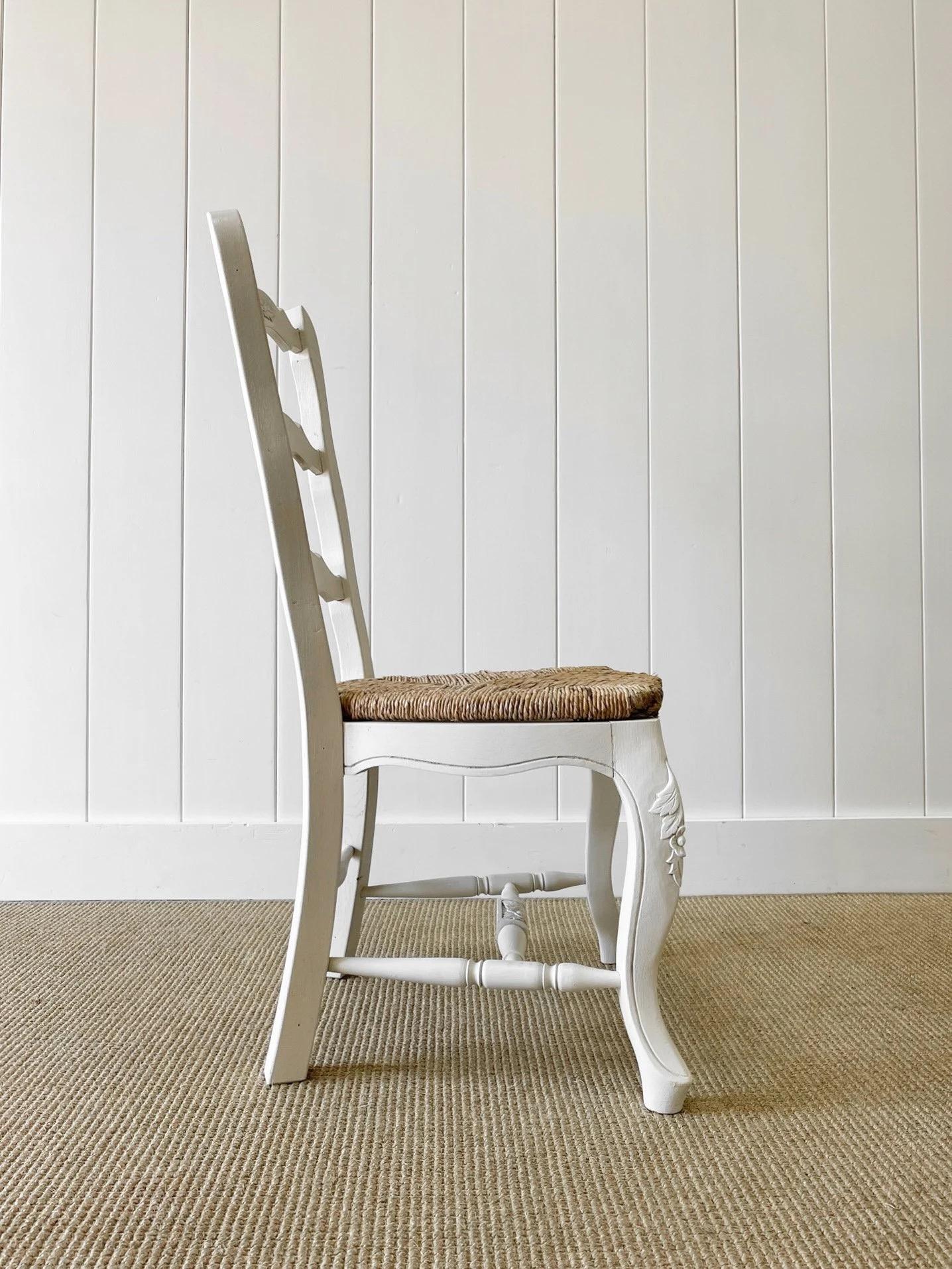 French Provincial A Set of 4 Painted French Oak Ladder Back Chairs For Sale