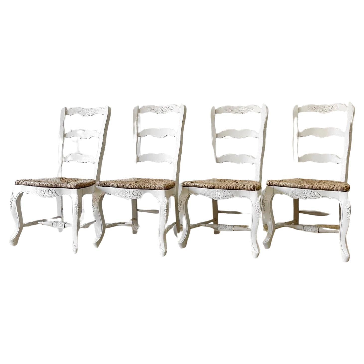 A Set of 4 Painted French Oak Ladder Back Chairs For Sale